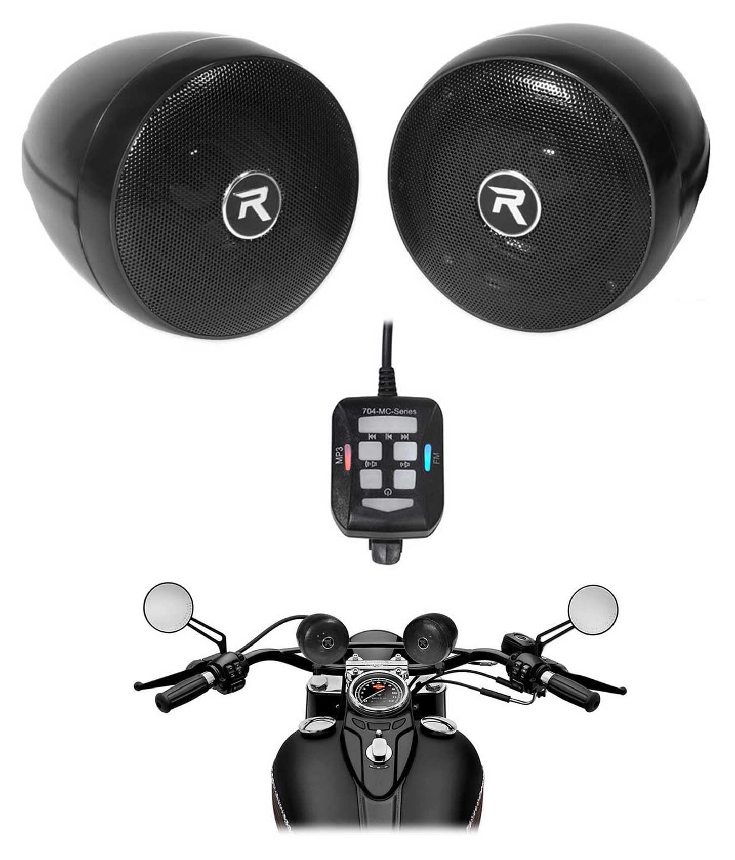 Rockville Rockville rocknride (2) RockNRide 3" Powered Bluetooth Metal Motorcycle Handlebar Speakers, Black
