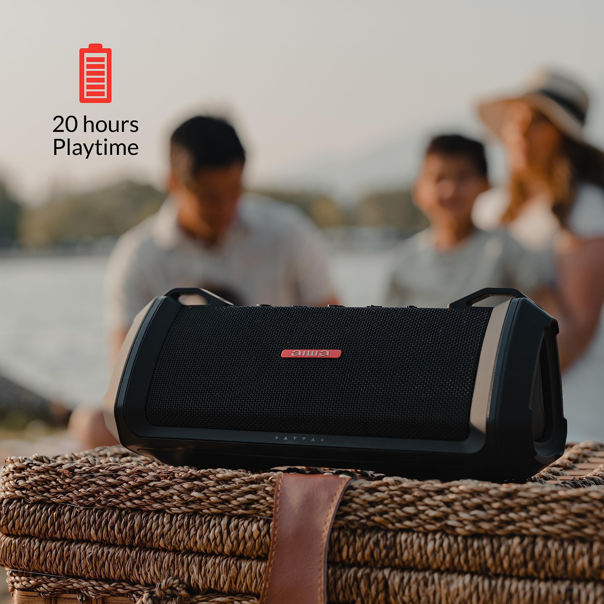 Aiwa Aiwa Exos-3 Waterproof Bluetooth Speaker, 60W Peak Power, 20-Hour Playtime, Stereo Sound, USB-C Charging, IPX7 Waterproof, Wireless Pairing, Perfect for Outdoor Adventures