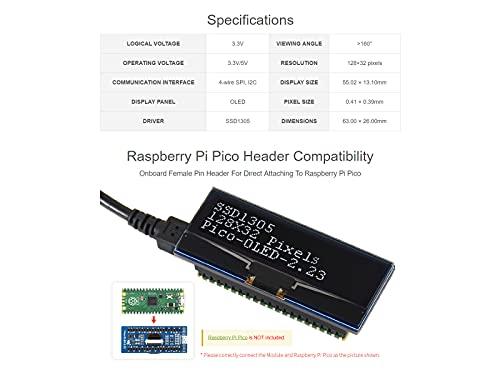 TOP1 Waveshare 2.23 inch OLED Display Module for Raspberry Pi Pico 128×32 Pixels Screen SPI/I2C Four-Wire SPI and I2C Communication Monitor @TOP1