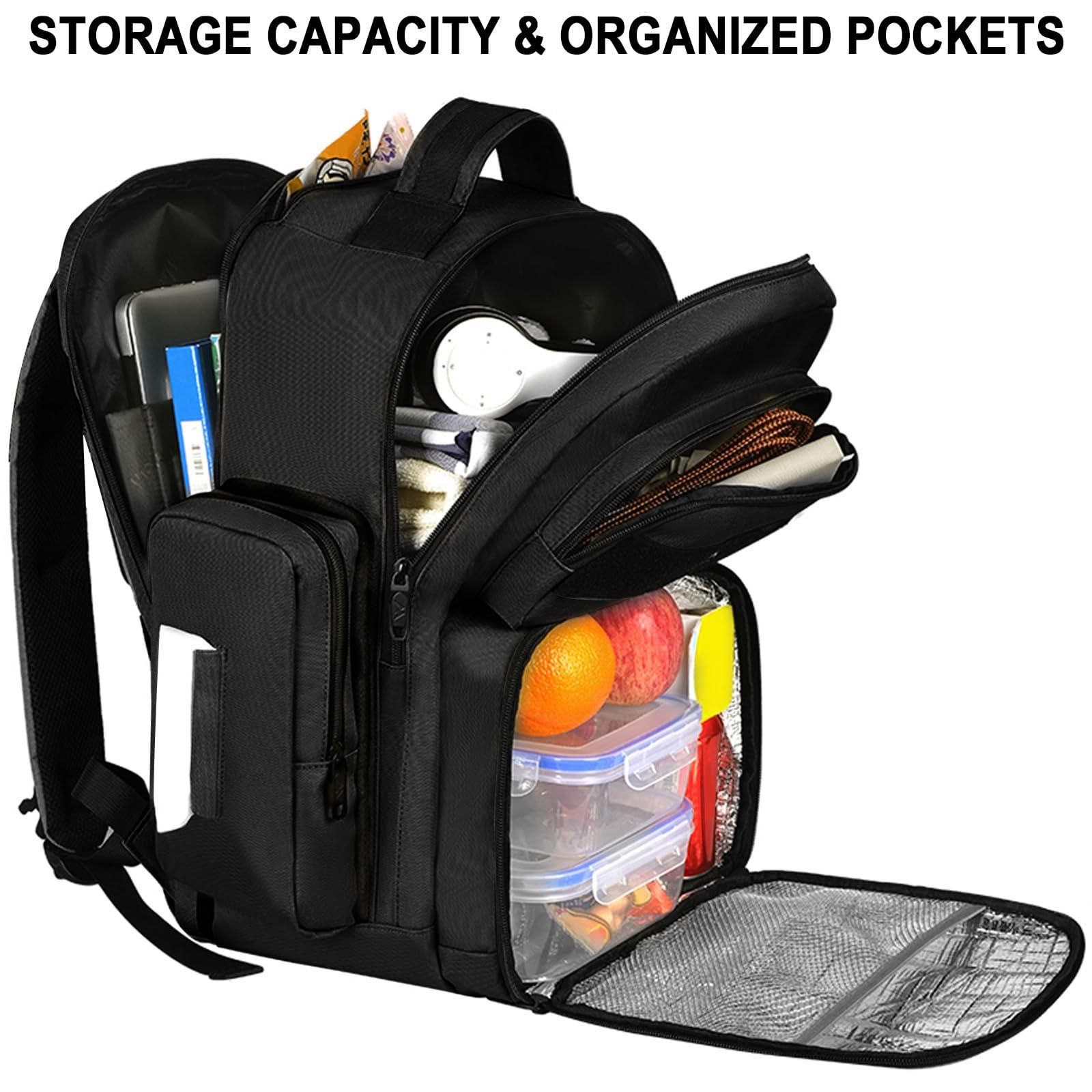 MATEIN MATEIN Lunch Backpack for Men Work, 15.6 Inch Tactical Backpack with Lunch Compartment, Large Laptop Backpacks with Insulated Cooler Bag for Travel Beach Camping Picnic Hiking, Black