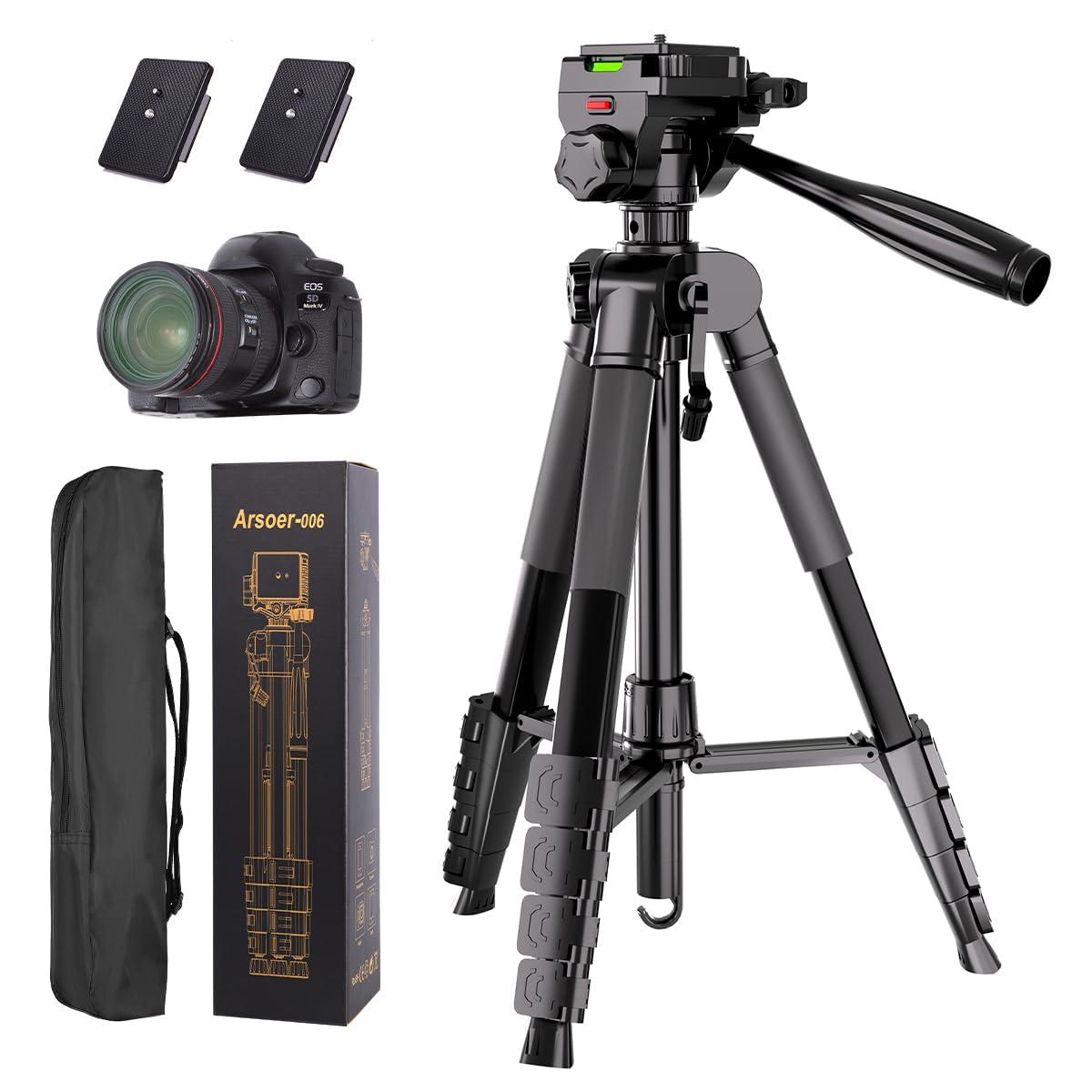Arsoer Camera Tripod, 74" DSLR Camera Tripod with 2 QR Plates for Sony/Nikon/Canon, Lightweight Video Tripod Stand for Travelling, Phone Tripod with Fluid Head/Phone Holder/Wireless Remote Max.Load 6kg
