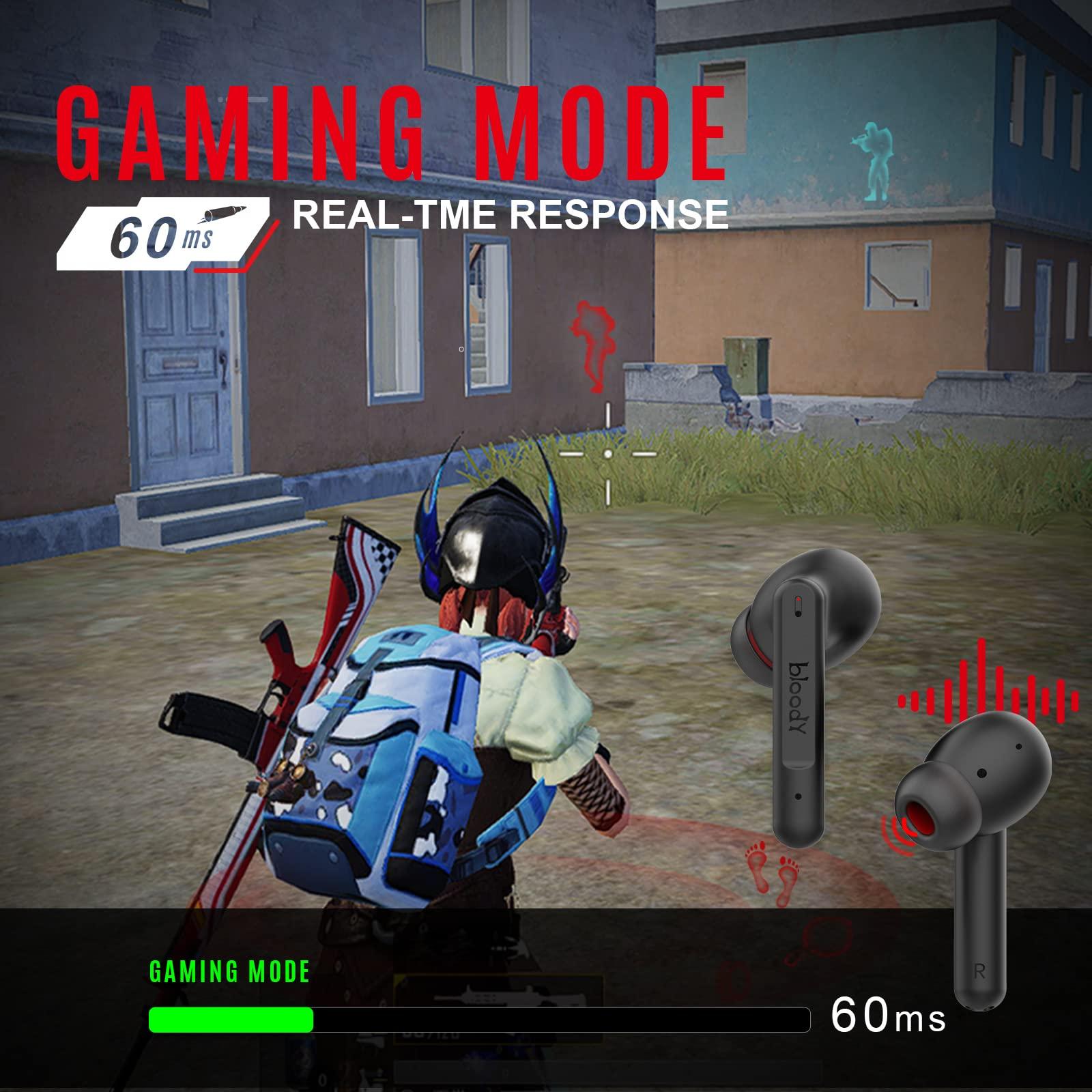 Bloody Bloody M90 TWS Active Noise Cancelling Bluetooth Gaming Earbuds, Hybrid Carbon Diaphragm, Bass Music & Low Latency Gaming Mode, Dual ENC Microphone, IPX4 Rate, with Wireless Charging Case