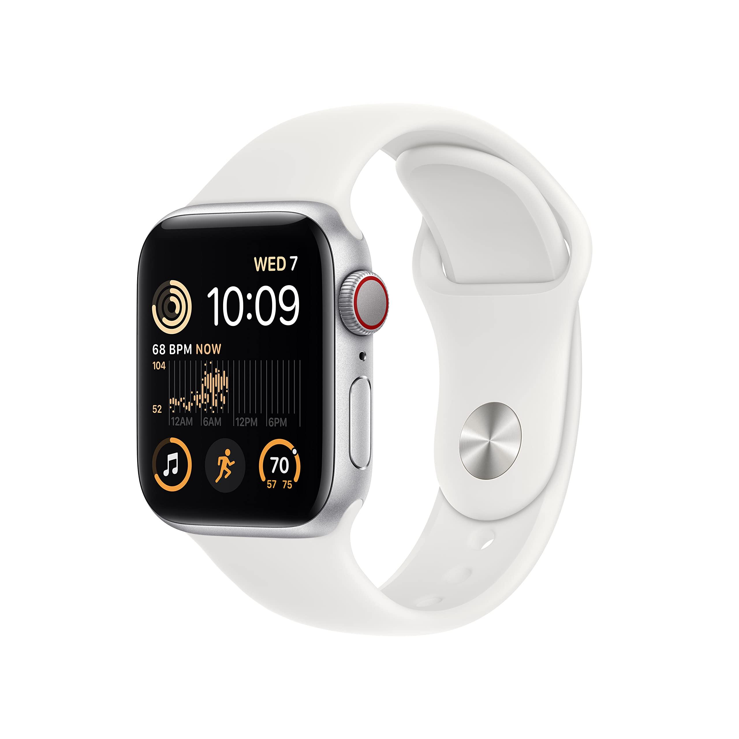 Apple Apple Watch SE (2nd Gen) (GPS + Cellular, 40mm) - Silver Aluminum Case with White Sport Band, S/M (Renewed)
