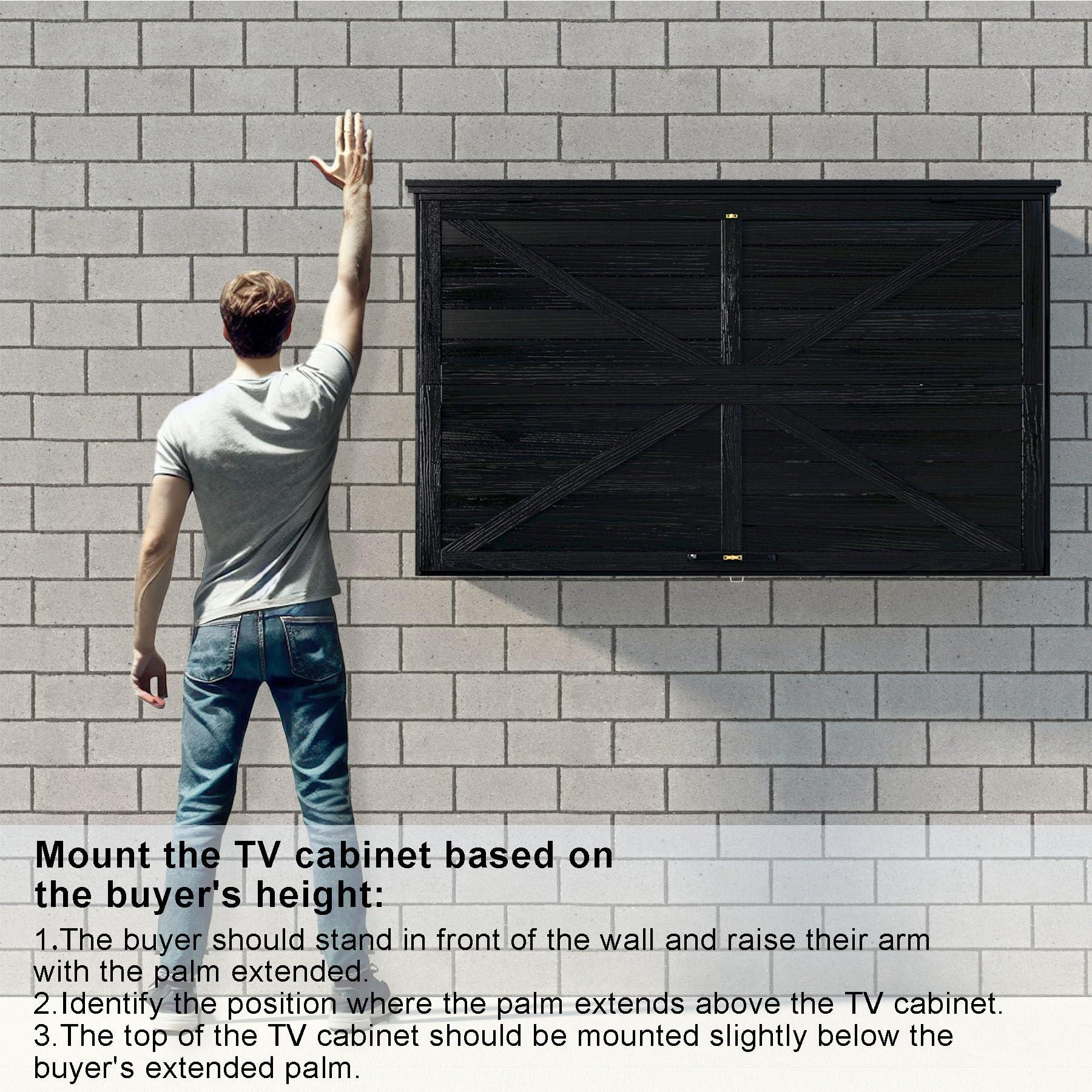 GDLF GDLF Outdoor TV Enclosure, 55-Inch Solid Wood Weatherproof TV Cover with Premium Dual-Arm Mount (Fits 44-55 inch), Black