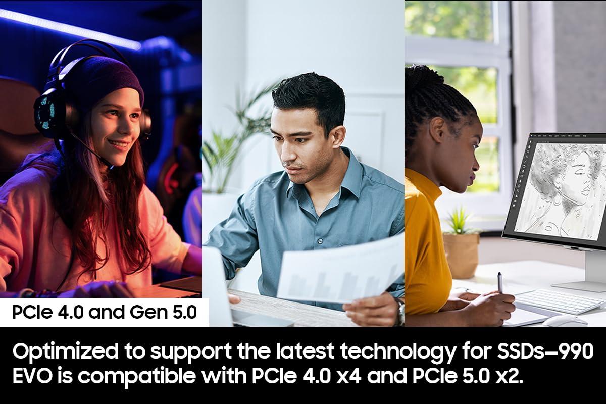 SAMSUNG SAMSUNG 990 EVO SSD 2TB, PCIe Gen 4x4, Gen 5x2 M.2 2280 NVMe Internal Solid State Drive, Speeds Up to 5,000MB/s, Upgrade Storage for PC Computer, Laptop, MZ-V9E2T0B/AM, Black