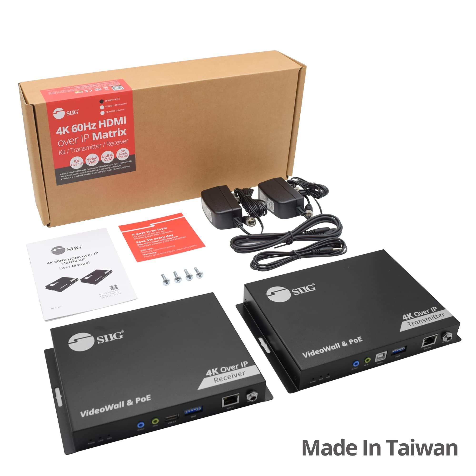 SIIG SIIG 4K HDMI Over IP Matrix Switch Kit, 4K 60Hz Up to 394FT, USB KVM Extender, Video Wall Control, Scalable for Multiple Video Sources and Displays, IR Passthrough, PoE, TAA Compliant (CE-H28A11-S1)