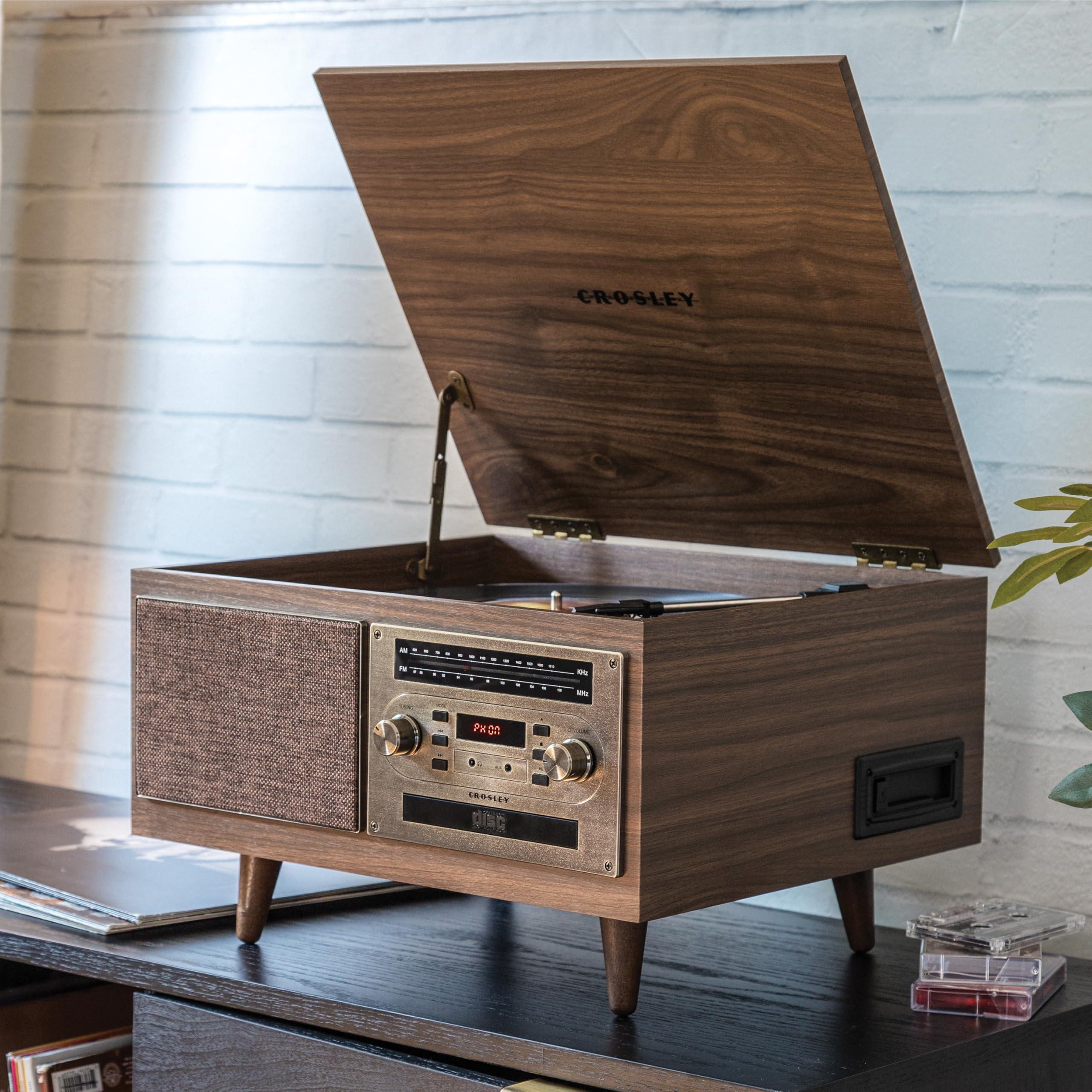 Crosley Crosley CR7023A-WA Serenade 8-in-1 Vinyl Record Player with 3-Speed Turntable, Bluetooth, AM/FM Radio, CD, Cassette, and Aux-in, Walnut