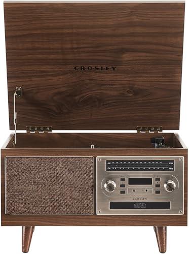 Crosley Crosley CR7023A-WA Serenade 8-in-1 Vinyl Record Player with 3-Speed Turntable, Bluetooth, AM/FM Radio, CD, Cassette, and Aux-in, Walnut