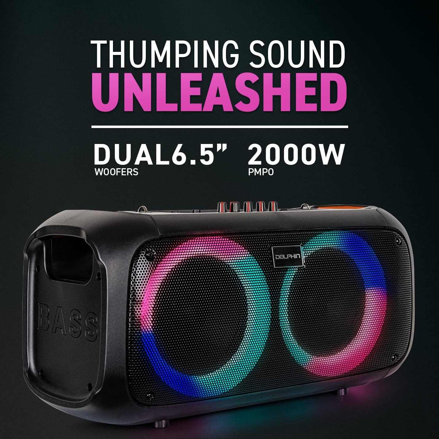 Dolphin Dolphin Boombox Portable Bluetooth Speaker - Crisp Sound - Dual 6.5" Woofer, 1" Tweeter