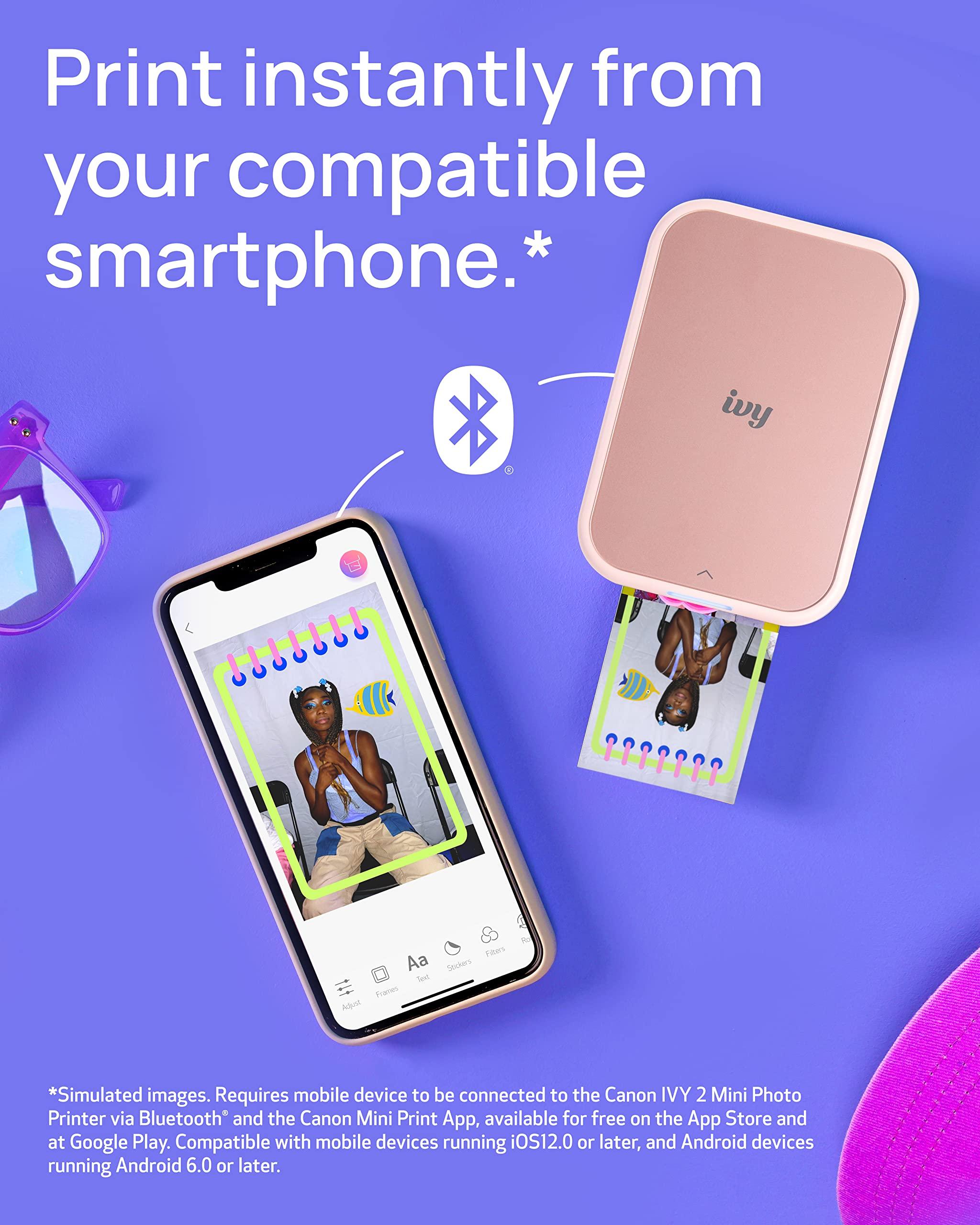 Canon Canon IVY 2 Mini Photo Printer, Print from Compatible iOS & Android Devices, Sticky-Back Prints, Blush Pink + Canon ZINK Sticky Back Photo Paper Pack (100 Sheets)