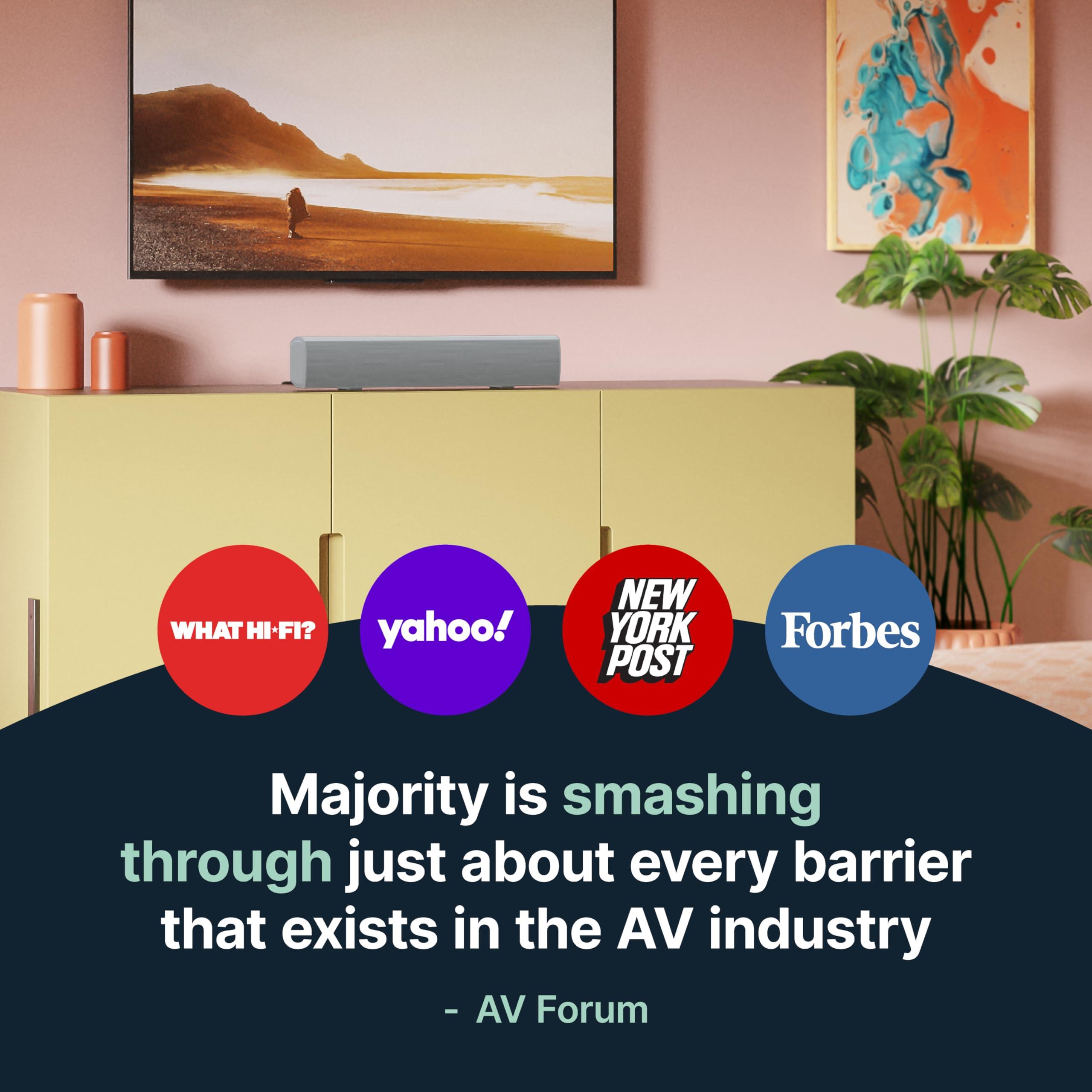 Majority Majority 15 Inch White Soundbar for TV, Bluetooth Sound Bar 50 Watts, Home Audio Speaker, Small PC Soundbar Speaker | AUX, RCA, Optical, USB | Gaming, Music, Movies | Bowfell