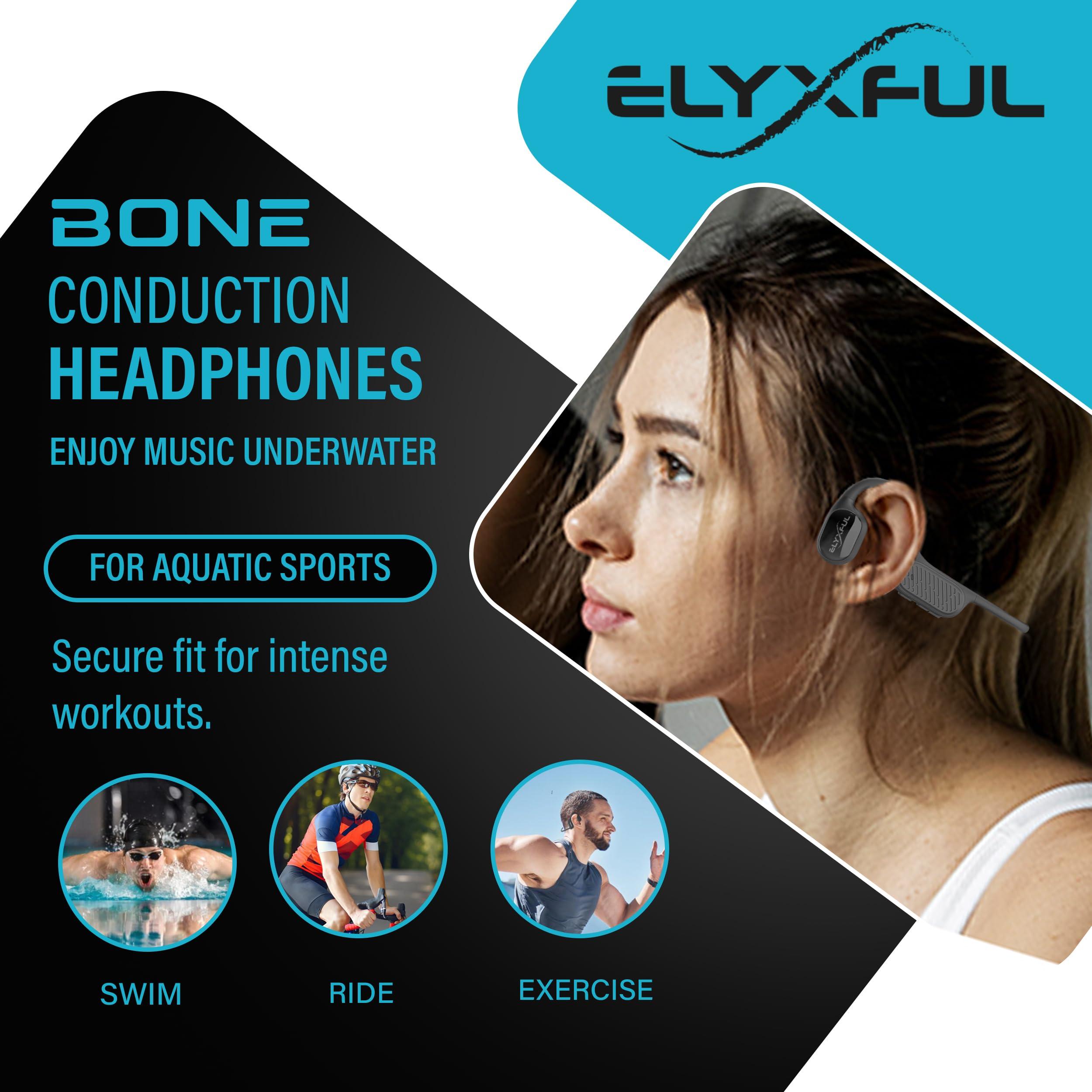 ELYXFUL ELYXFUL Bone Conduction Swimming Headphones with Bluetooth & 64GB MP3 Player, Shuffle & Repeat, IP68 Waterproof, Secure Fit for Workouts, Running, Cycling and Swimming, Microphone for Hands-free Calls