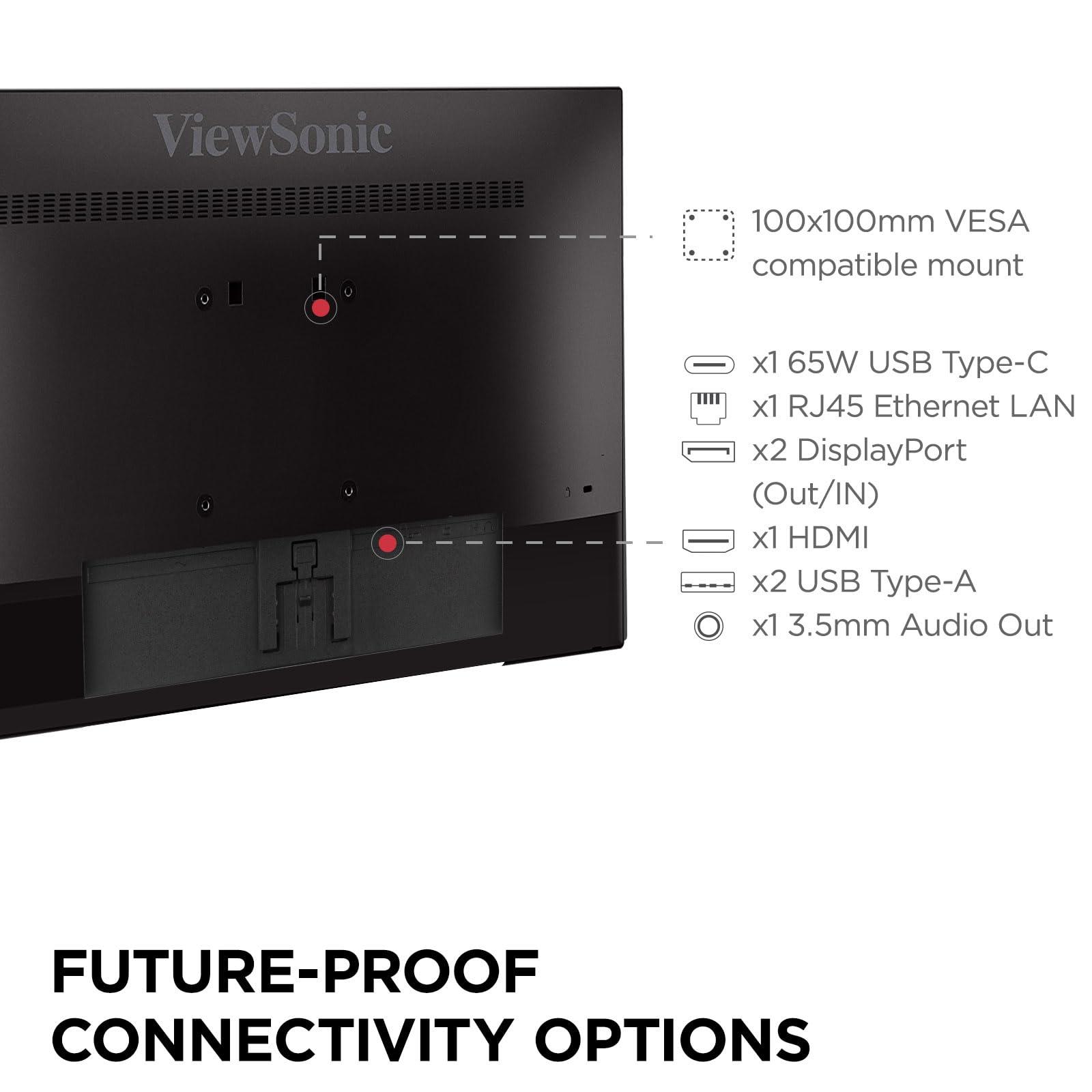 ViewSonic ViewSonic VP2468A_H2 24-Inch Dual Pack Head-Only IPS 1080p Monitor with Advanced Ergonomics, 100% sRGB REC 709, 14-bit 3D LUT, Eye Care, and 65W USB C, Daisy Chain