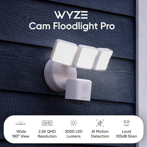 WYZE WYZE Floodlight Camera Pro, PCMag Editors' Choice 3000-Lumen LEDs, 2.5K HD Outdoor Security Camera, 180 Wide View, Motion Detection, Color Night Vision, Works with Alexa & Google, Free Expert Setup