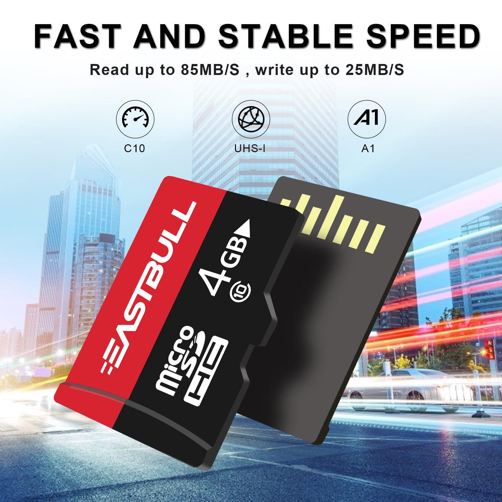 EASTBULL EASTBULL 4GB 10-Pack of Micro SD Card, 4GB SD Cards Pack Full HD Video 90MB/s UHS-I U1 Micro SDHC Class 10 for Surveillance Security Cam (10 Units and 2 Adapters)