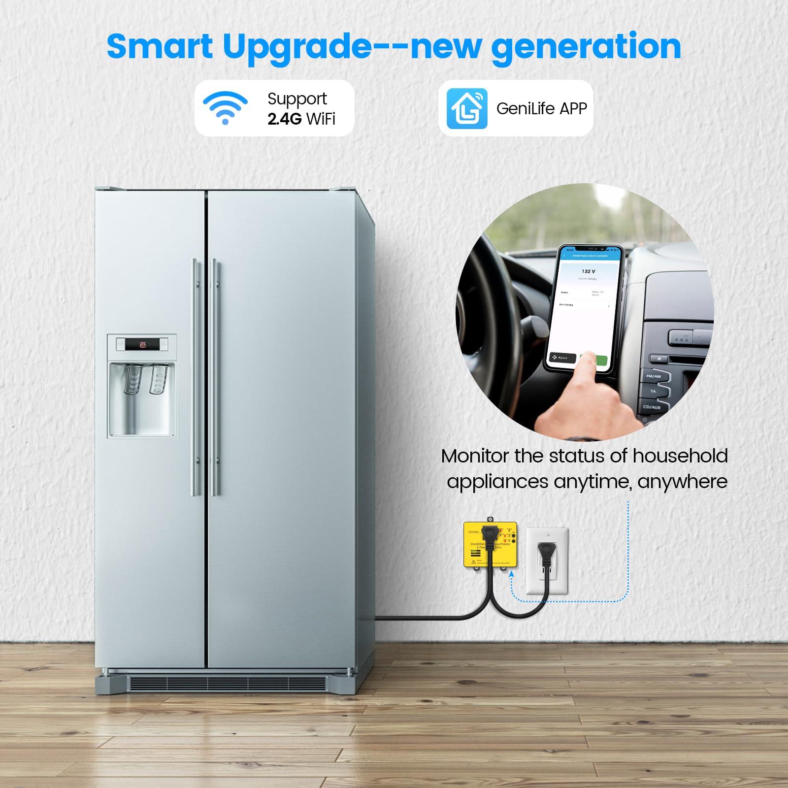 Ortis Wi-Fi Smart Power Failure Alarm with Surge Protector, Remotely Monitor and Control Your Refrigerator Via App, Ensuring The Safety of Refrigerator and Food Stored Inside, Yellow
