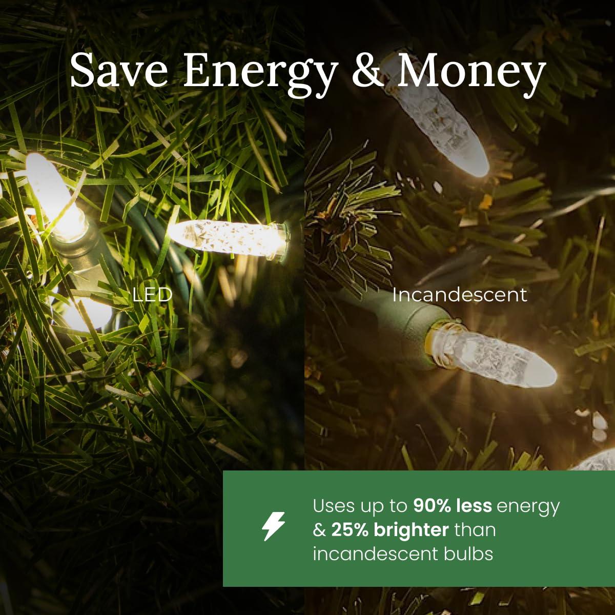 Christmas Designers Pro Christmas M5 LED Holiday Lights - 70 Bulbs, 23.3ft - Professional Grade Indoor Outdoor Diamond Cut Sparkle Light Strings for Home Decorations and Christmas Trees - Green