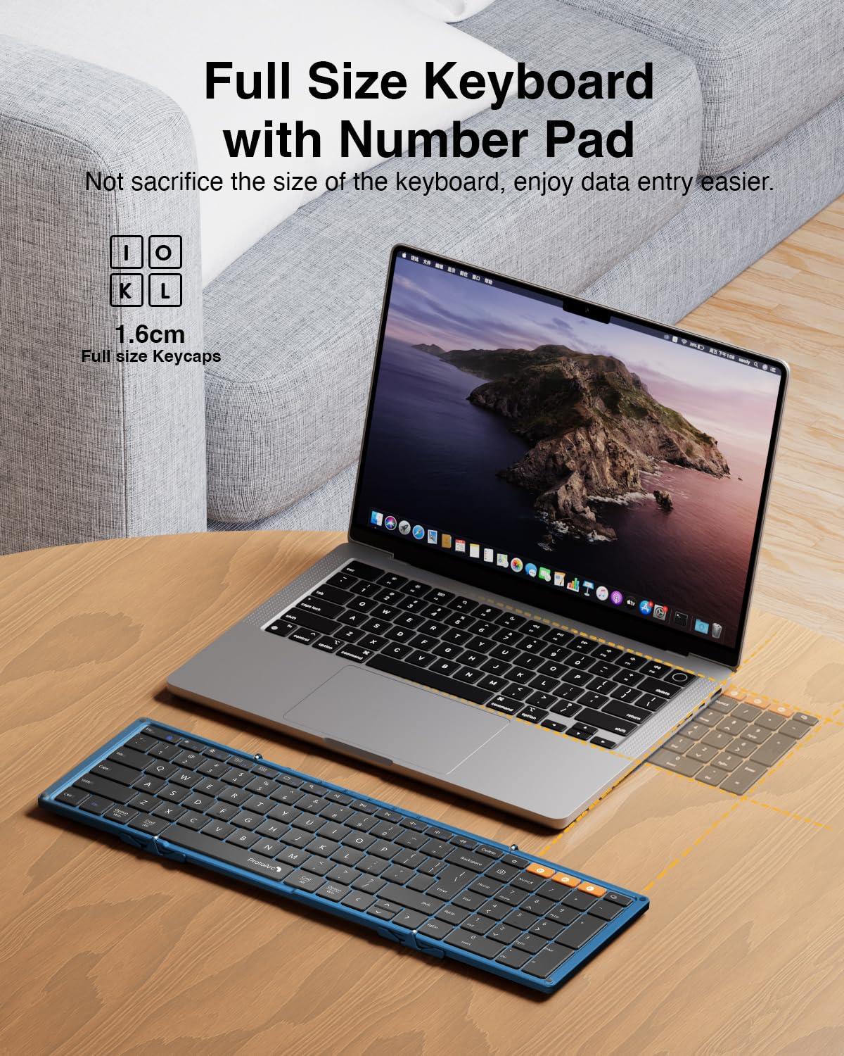 ProtoArc ProtoArc Foldable Bluetooth Keyboard, XK01 Folding Wireless Portable Keyboard with Number Pad, Full-Size Travel Keyboard for Windows iOS Android Tablet Smartphone Laptop PC - Dark Blue