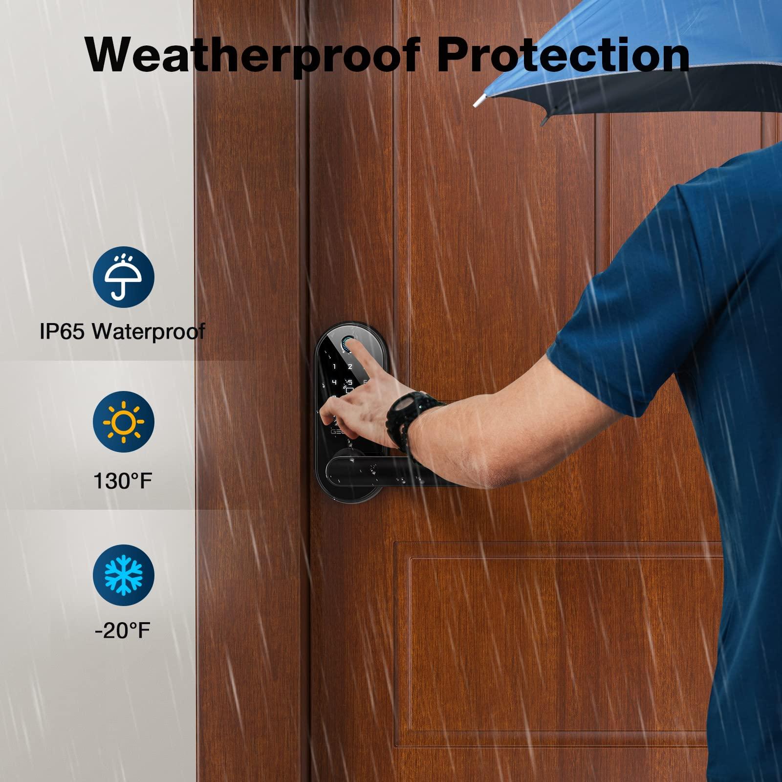 GEONFINO Smart Door Lock 6-in-1 Electronic Door Lock for Front Door Fingerprint Door Lock with Anti-Peeping, Auto-Lock Black Keyless Door Lock Digital Lock with Electric Door Knob, Biometric Handle for Home