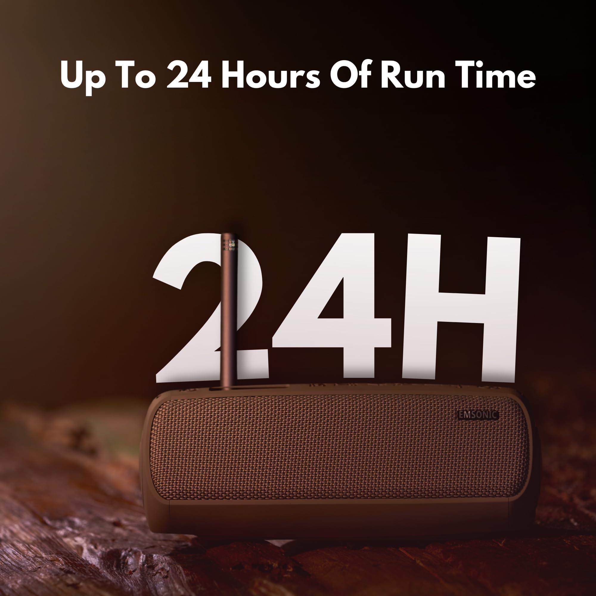 Emsonic Saver By Emsonic - Portable Bluetooth Speaker, Waterproof Speaker with Carbon Monoxide Detector & FM Radio - 24-Hour Playtime, 40W Powerfull Sound & Deep Bass - Black