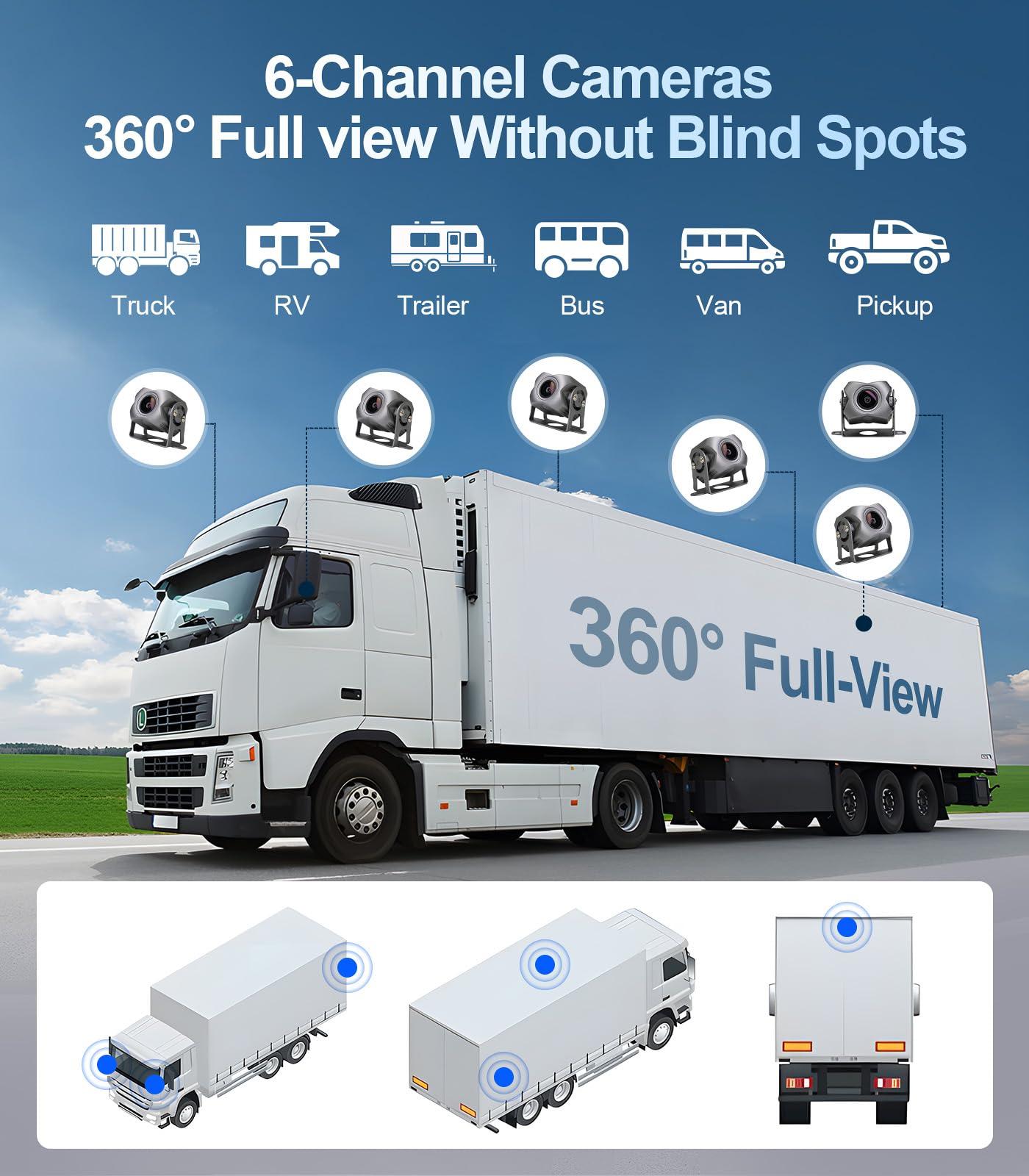 Seventour 6-Channel 1080P Dash Cam Backup Camera System with 10.33 Inch Touch Screen Parking Monitor, Back Up Camera Car Radio for RV/Truck/Trailer/Van/SUV/Cars,Wireless Carplay/Android Auto/WiFi/Bluetooth/FM