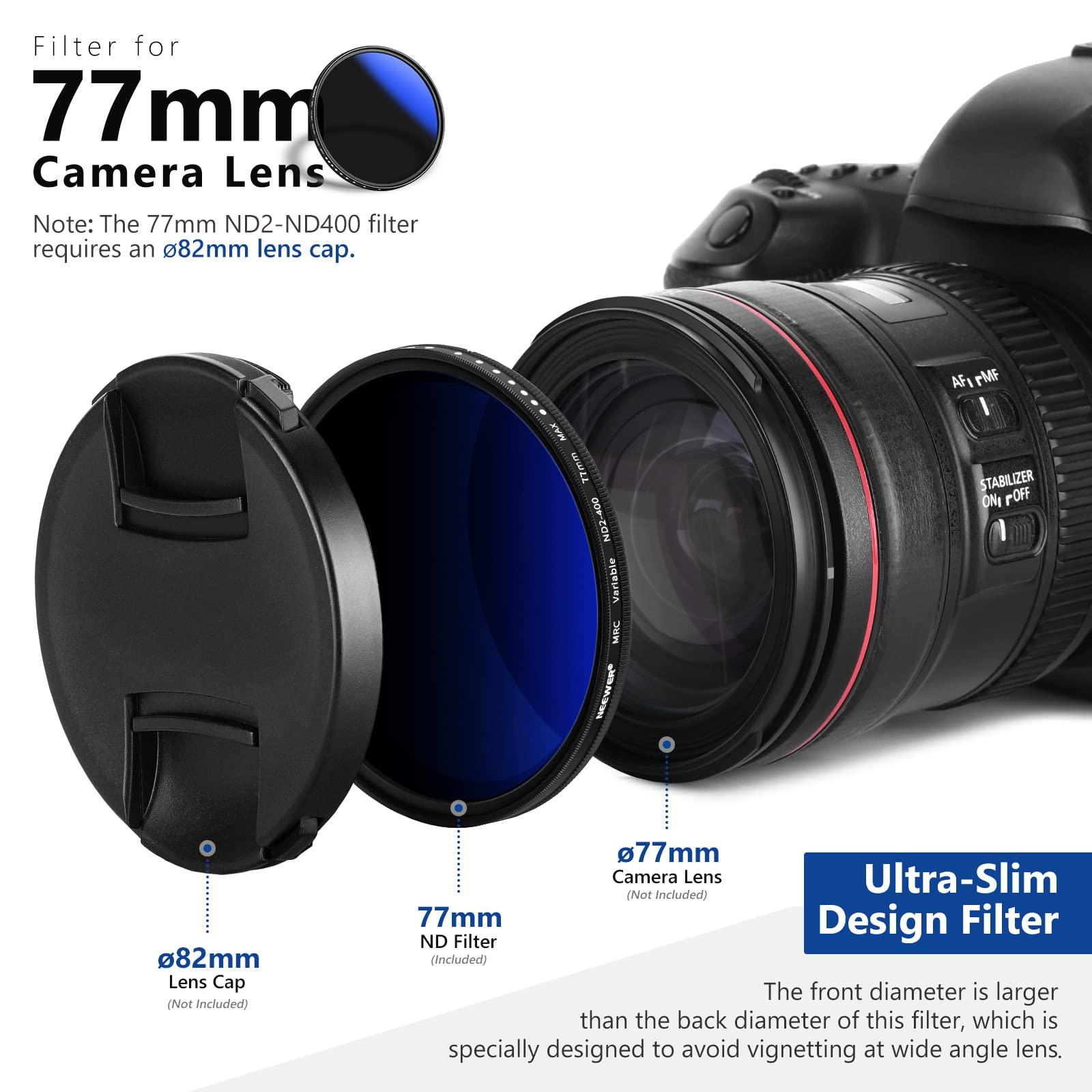 NEEWER NEEWER 77mm Variable ND Filter ND2-ND400 (1-9 Stops), Neutral Density Filter, Multiple Coatings, Water and Scratch Resistant