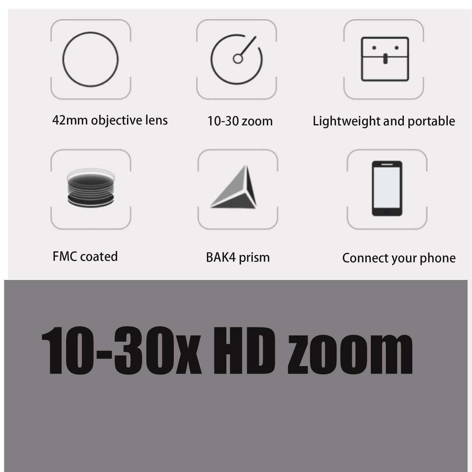 COnvow Compact and Lightweight Zoom Monocular Telescope High-power10-30x42 Zoom Monoculars fit in Your Pocket