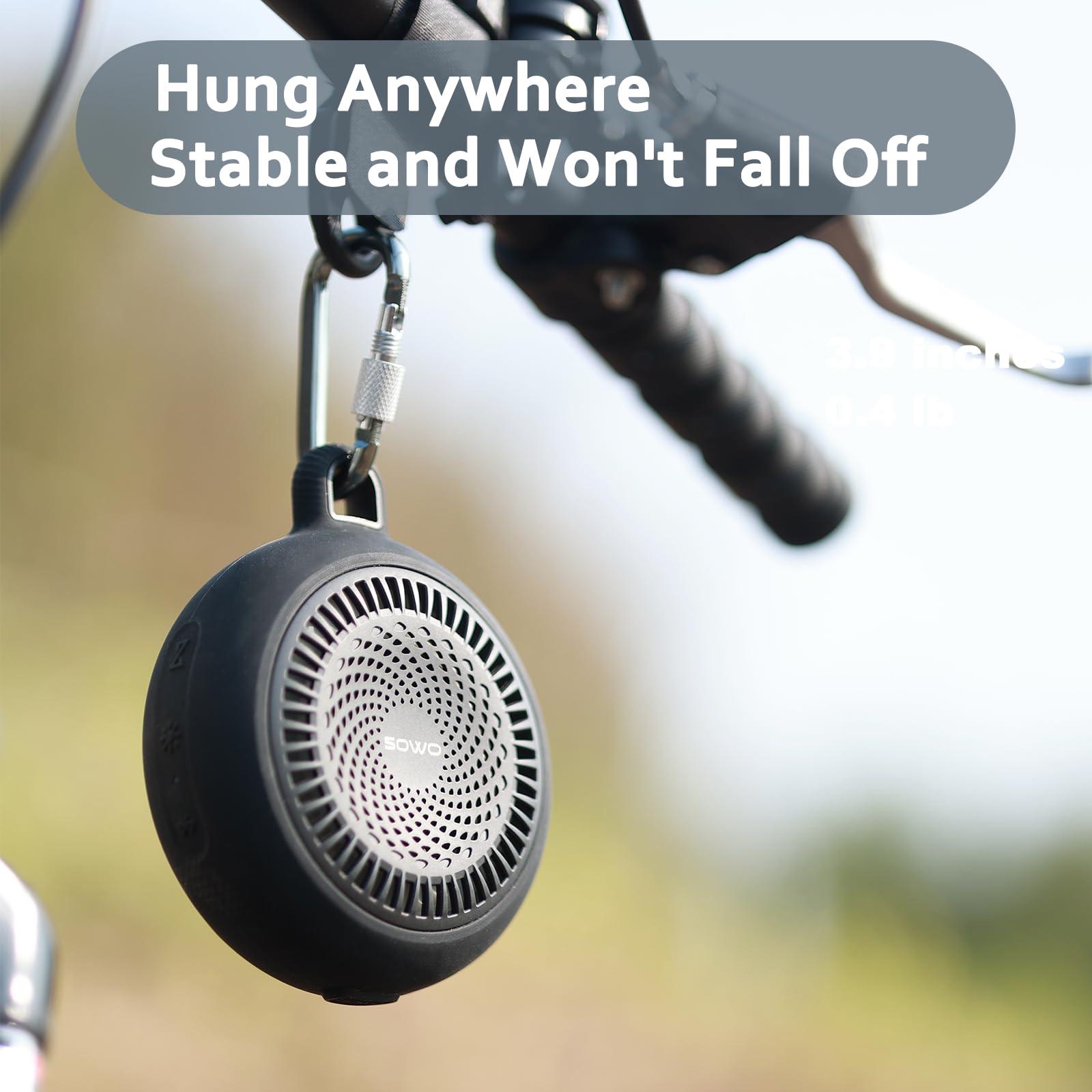 SOWO Bluetooth Shower Speaker Waterproof | Small Portable Bluetooth Speaker Wireless with Clip | Powerful Bass and Louder Volume | Colorful Lights and Lightweight | with TWS Pairing | Black