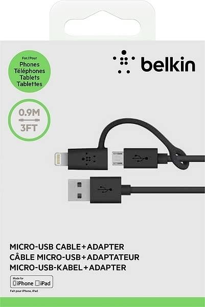 Belkin Belkin 3-Feet Micro-USB Cable with Lightning Connector Adapter - Retail Packaging - Black