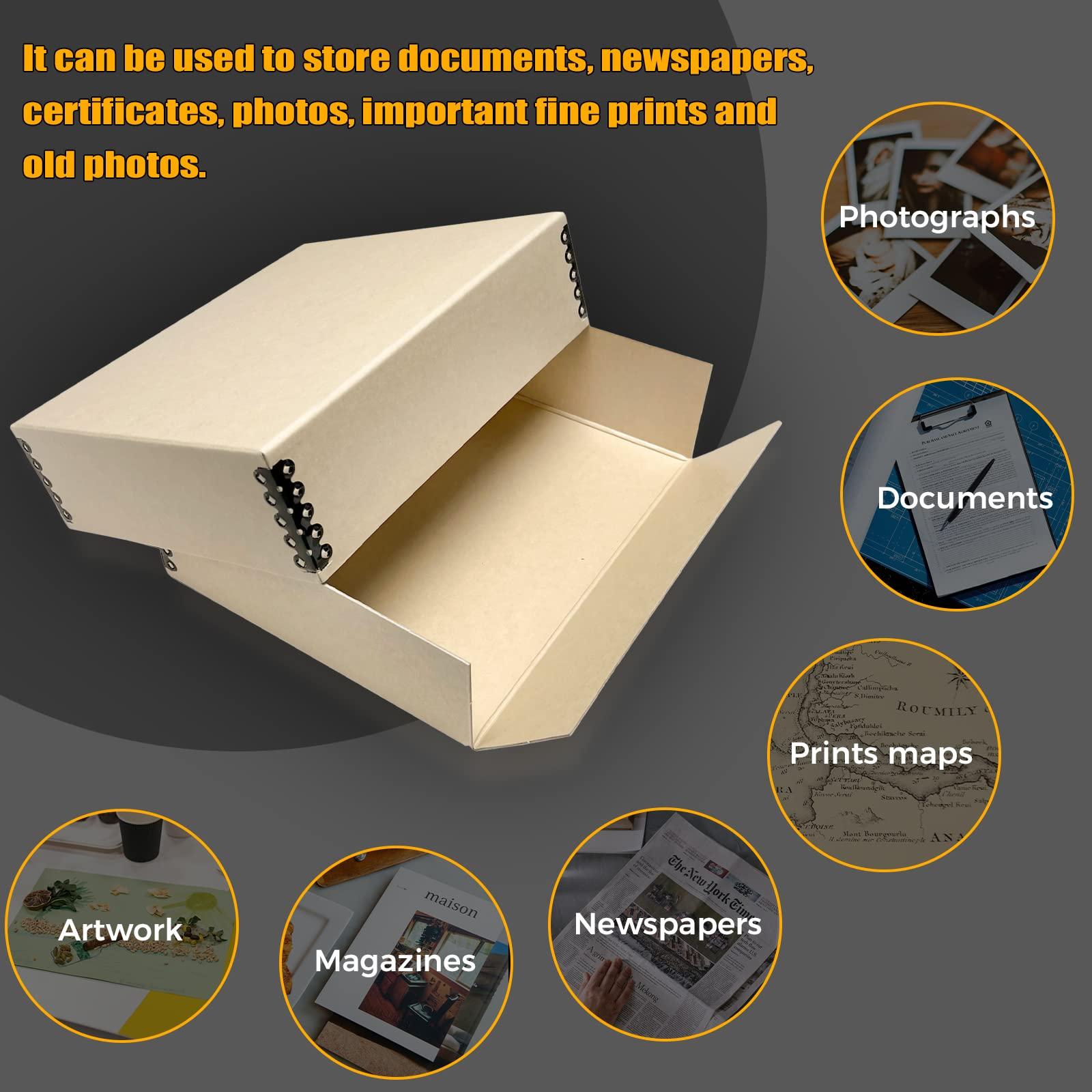 Golden State Art Golden State Art, Archival Storage Box, Acid-Free Drop Front Museum Box with Metal Edge for Storing Artwork Photos Documents Prints Arts and Crafts (Tan-8.75x10.75x3 Inches) Pack of 2