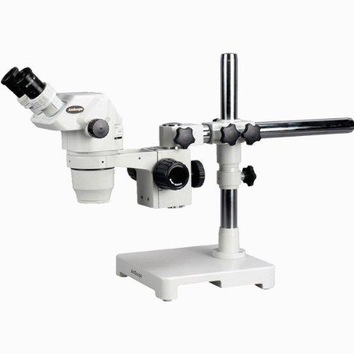 AmScope AmScope ZM-3BZ3 Professional Binocular Stereo Zoom Microscope, EW10x Eyepieces, 2X-90X Magnification, 0.67X-4.5X Zoom Objective, Ambient Lighting, Single-Arm Boom Stand, Includes 0.3x and 2.0x Barlow