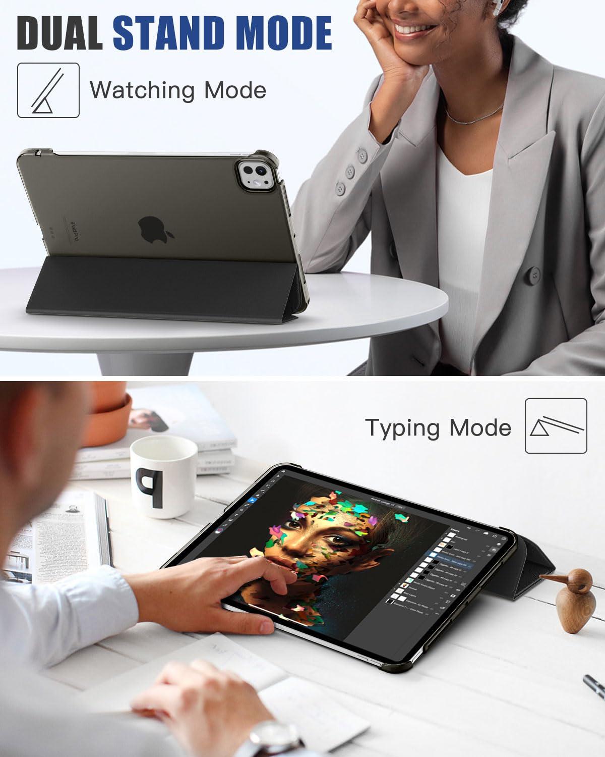 MoKo MoKo Case & Screen Protector for iPad Pro 11 Inch M4 2024 (5th Gen), Ultra Slim Stand Case with Hard PC Translucent Back Shell Cover, Paper Screen Protector Write and Draw Like on Paper