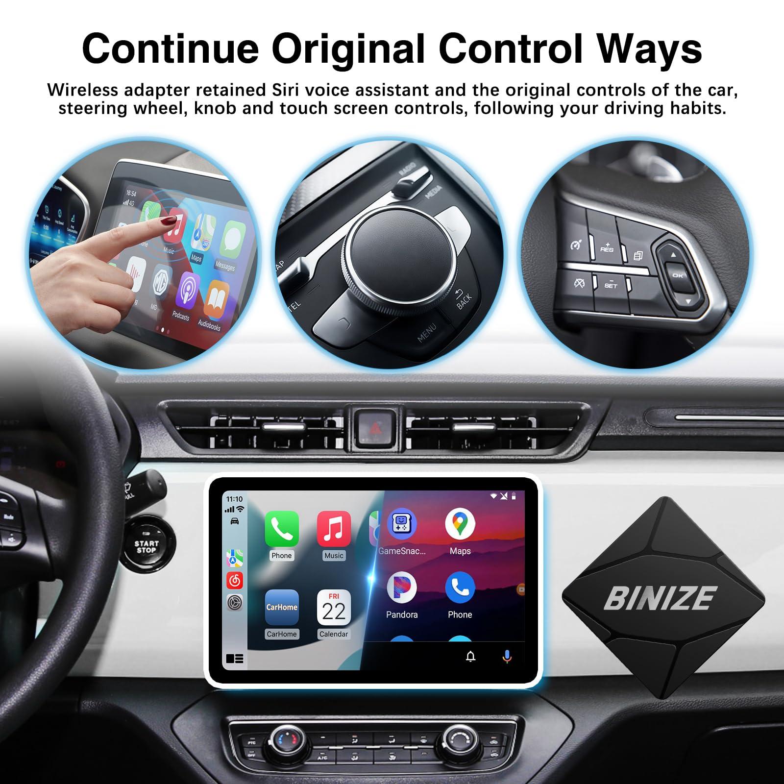 BINIZE Wireless Carplay Adapter & Android Auto Wireless Adapter, 2-in-1 Converts Wired to Wireless Carplay Dongle for Plug & Play Carplay Android Auto Car with iOS 10+ / Android 11+