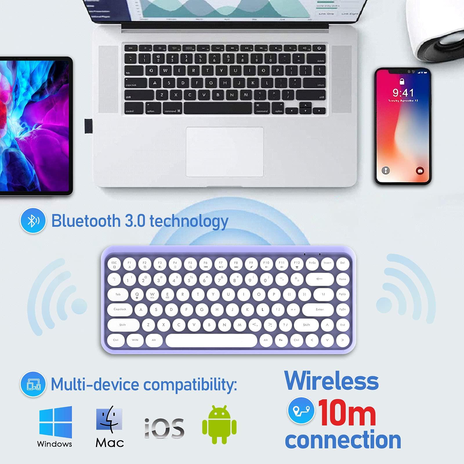 FELICON FELICON Wireless Bluetooth Keyboard Mini Portable 84-Key Keyboard Compatible with Android, Windows, PC, Tablet-Dark, Perfer for Home and Office Keyboards (Purple)