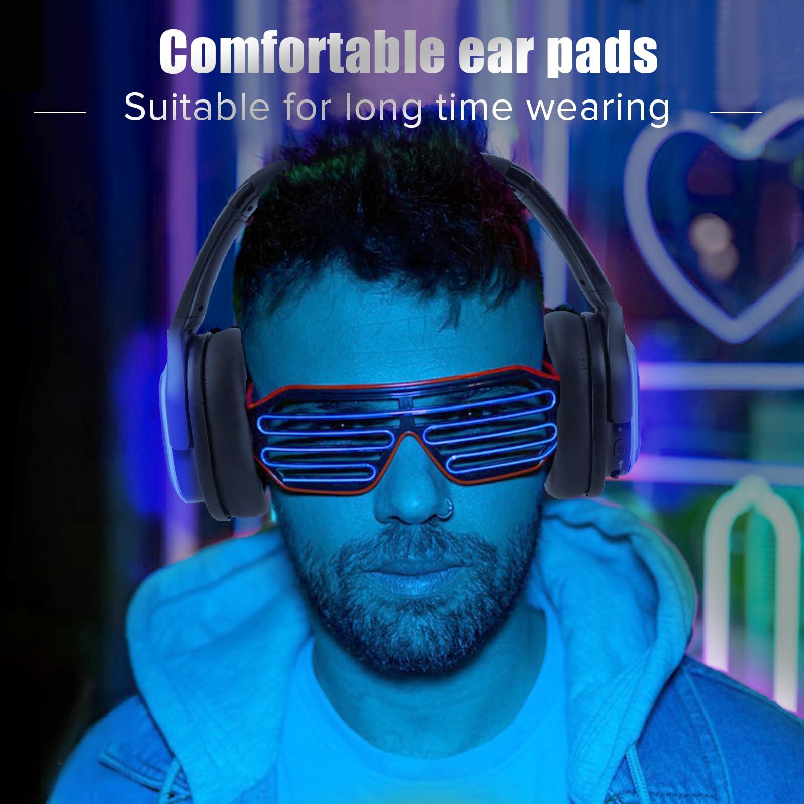 Retekess Retekess TA003 Silent Disco Headphone System, Silent Disco Party Headphones,3 Channels,LED Light,Wireless Stereo Headphones Bundle for Kids Party, Home Movies (10 Pack)