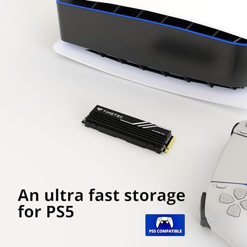Timetec Timetec 1TB PCIe 4.0 White Heatsink Gaming SSD NVMe Phison E27T PCIe Gen4x4 M.2 2280 3D NAND TLC SLC Cache Read/Write Speed Up to 7,400/6,100 MB/s Internal Solid State Drive for PS5, PC Desktop