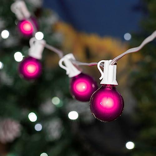 Novelty Lights G40 Patio String Lights with 25 Purple Globe Bulbs - Hanging Garden String Lights - Vintage Backyard Patio Lights - Outdoor String Lights - Market Cafe String Lights - White Wire - 25 Foot