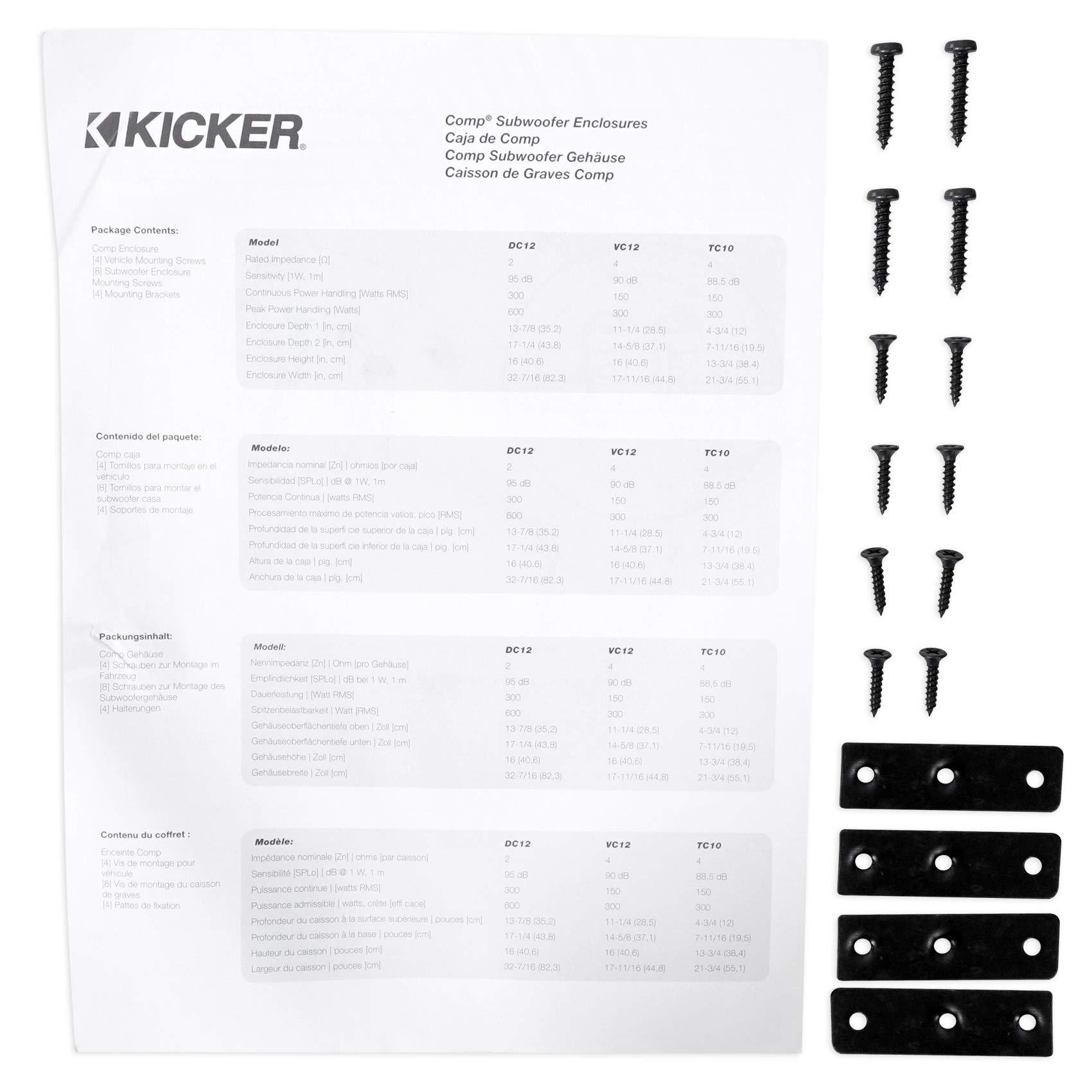 KICKER Kicker 43DC122 Comp Dual 12\" Subwoofers in Vented Sub Box Enclosure, 2-Ohm Bundle with Rockville dB11 1400W Peak Mono 2-Ohm Car Amp and Bass Remote and RWK81 8 Gauge Amp Installation Kit