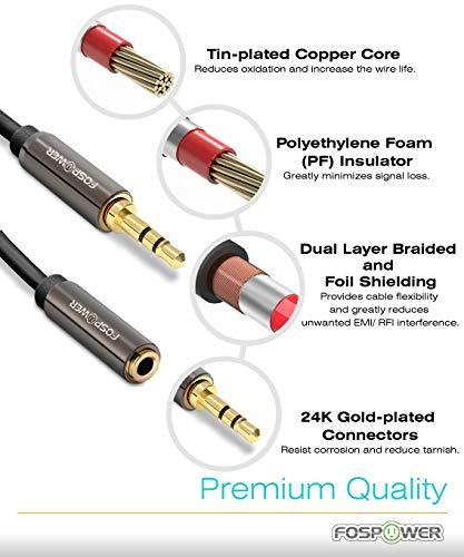 FosPower FosPower 3.5mm Male to 3.5mm Female Stereo Audio Extension Cable Adapter [24K Gold Plated Connectors] for Apple, Samsung, Motorola, HTC, Nokia, LG, Sony & More - 15ft