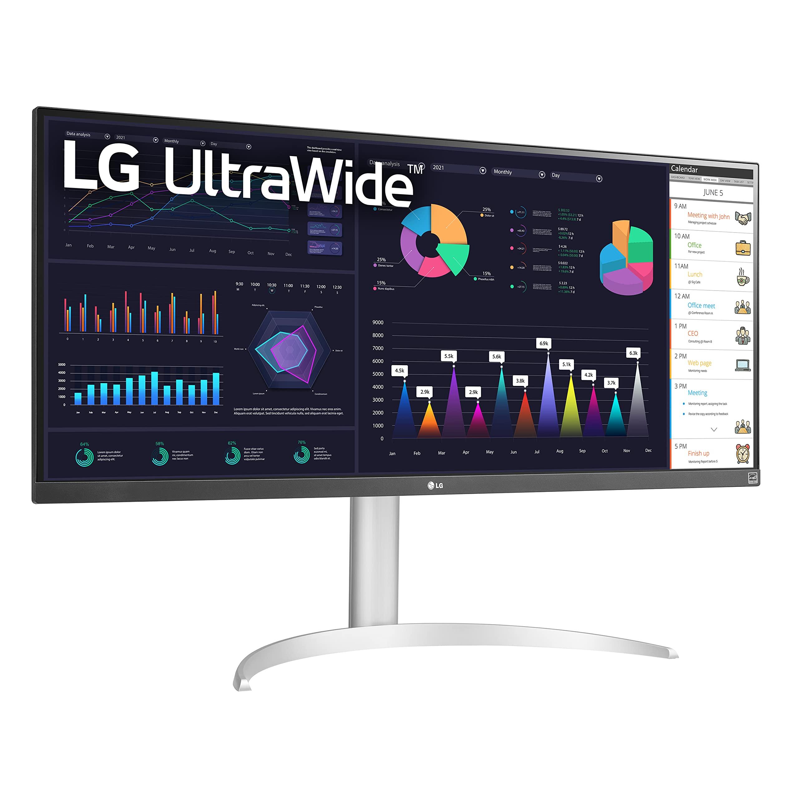 LG LG 34WQ650-W 34 Inch 21:9 UltraWide Full HD (2560 x 1080) 100Hz IPS Monitor, 100Hz Refresh Rate with RGB 99% Color Gamut, VESA DisplayHDR 400, USB Type-C, AMD FreeSync, Tilt/Height Adjustable Stand