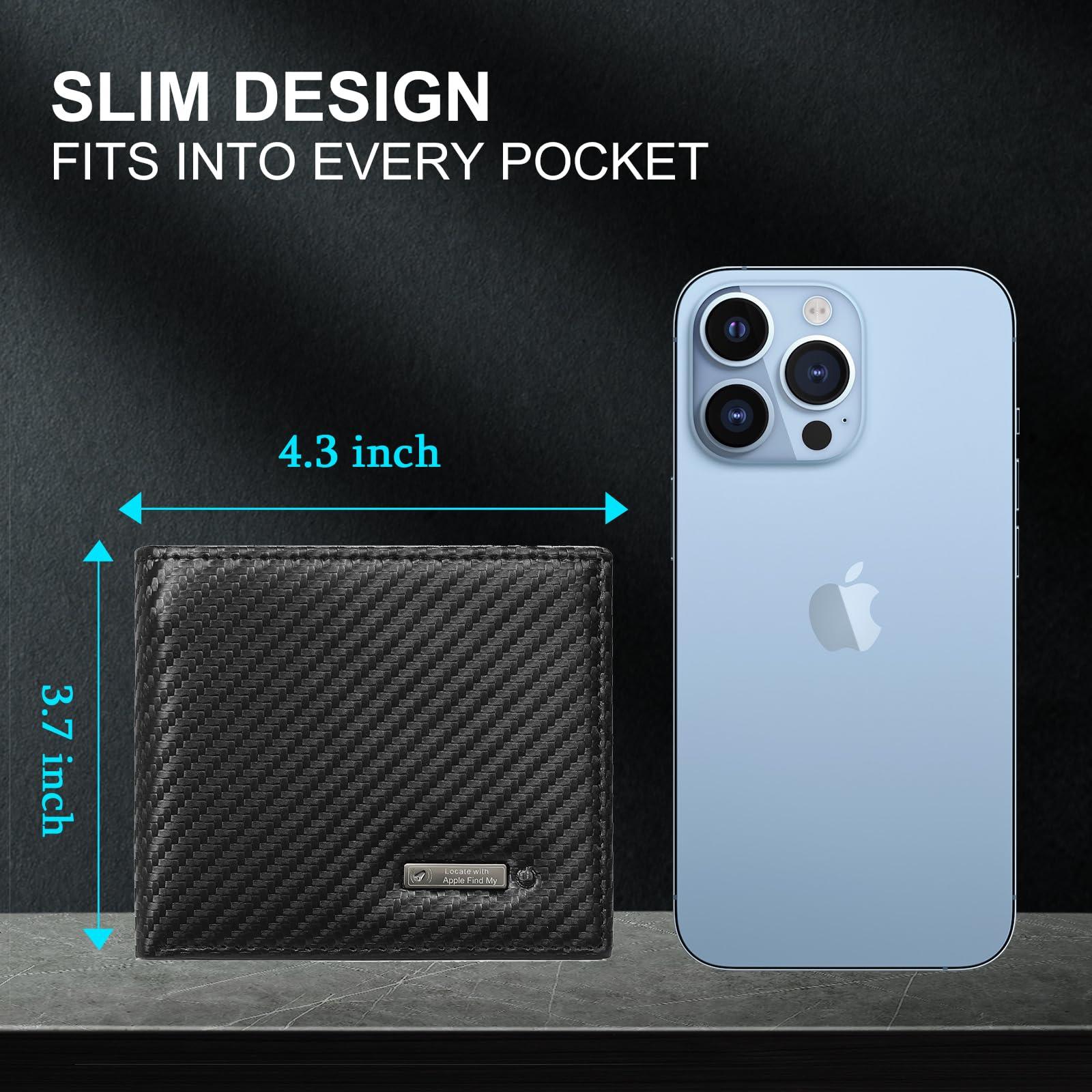 SMART LB Smart Wallet with Tracker - Leather Mens Wallet Anti Lost Slim Wallet Locator (Carbon Black)