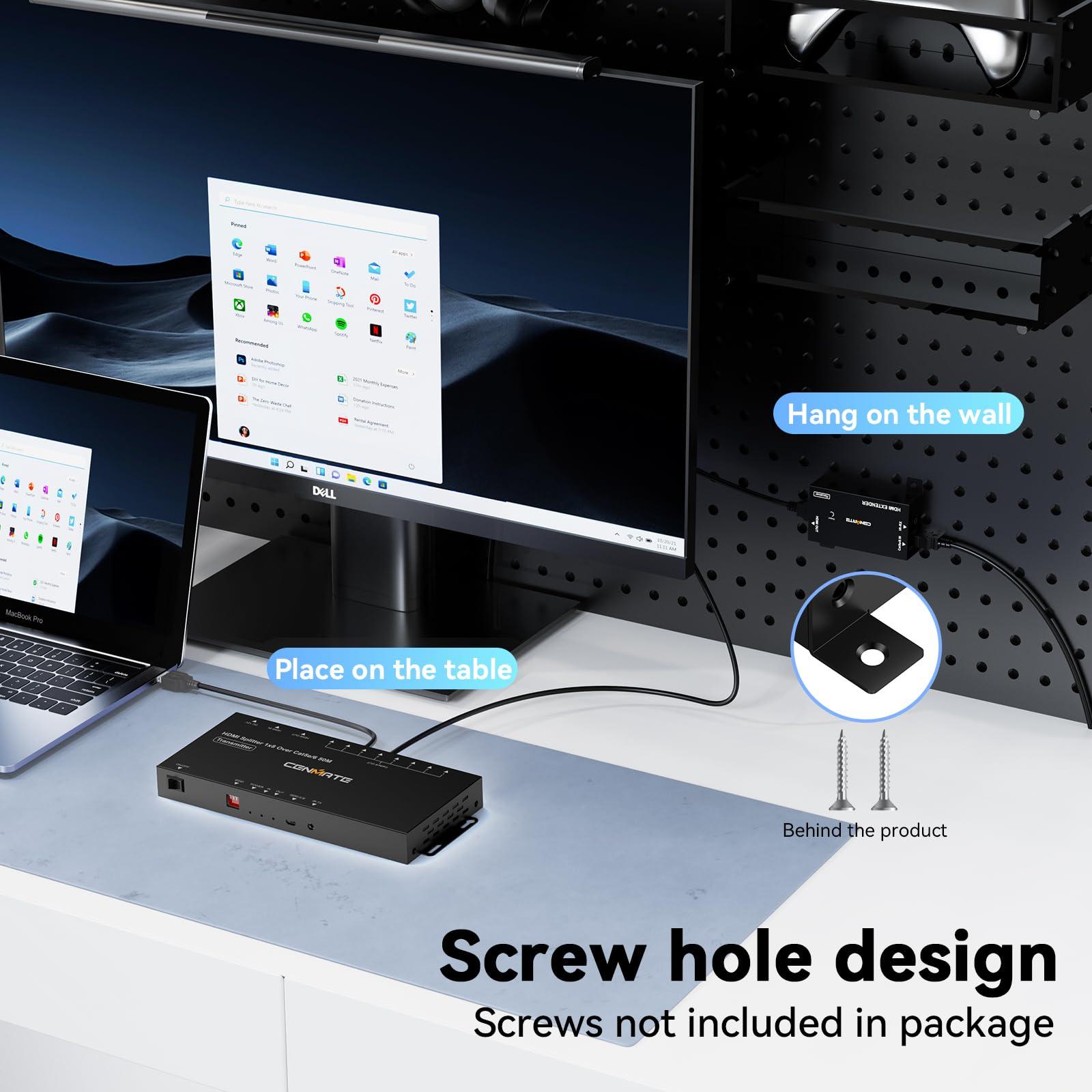 cenmate CENMATE 1x8 HDMI Extender Splitter, 1080P@60Hz HDMI Over Ethernet, Up to 165 FT Transmission Over CAT5e/6/7, 8 Channel Transmission with 1 HDMI Loop Out, Supports IR Control, 3D, HDCP, EDID, POC