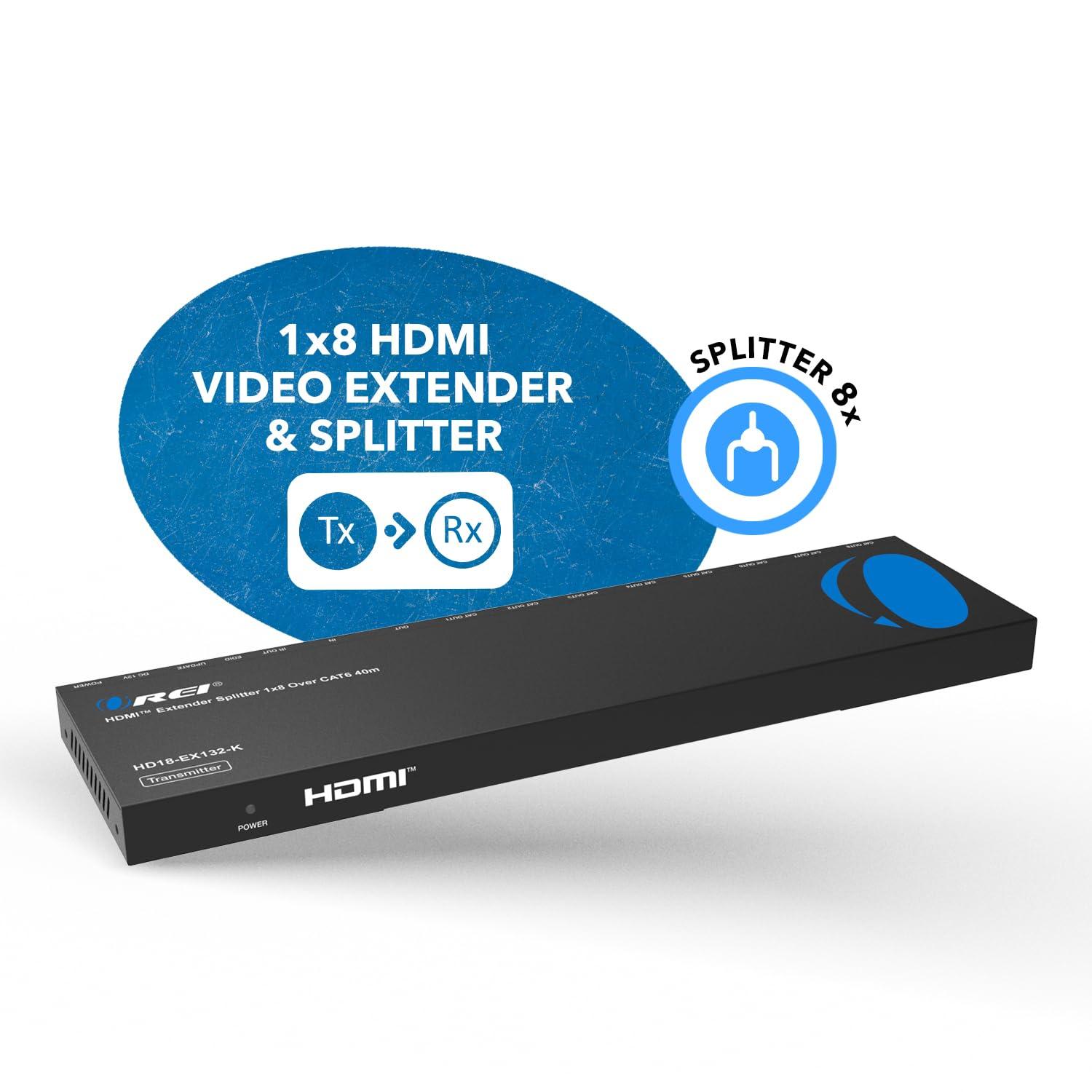 OREI OREI HDMI Extender Splitter 1 In 8 Out over CAT6/7 Cable 1080P@60Hz with EDID Management - Up to 165 Ft - Loop Out - IR Control - Low Latency