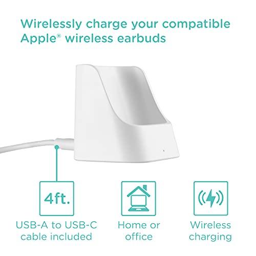 Cordinate Cordinate Wireless Charging Station Compatible Only with AirPods and AirPods Pro, 5W Qi Charger, Ear Buds, Indicator Light, Great for Home or Office, 4ft. USB-A to USB-C Cable, White, 58616
