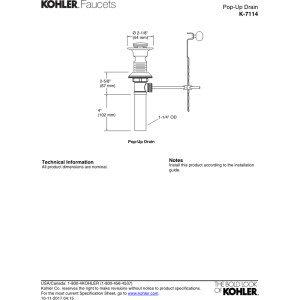Kohler POP-UP LAV DRAIN W/O OVERFLOW, EXPOSED