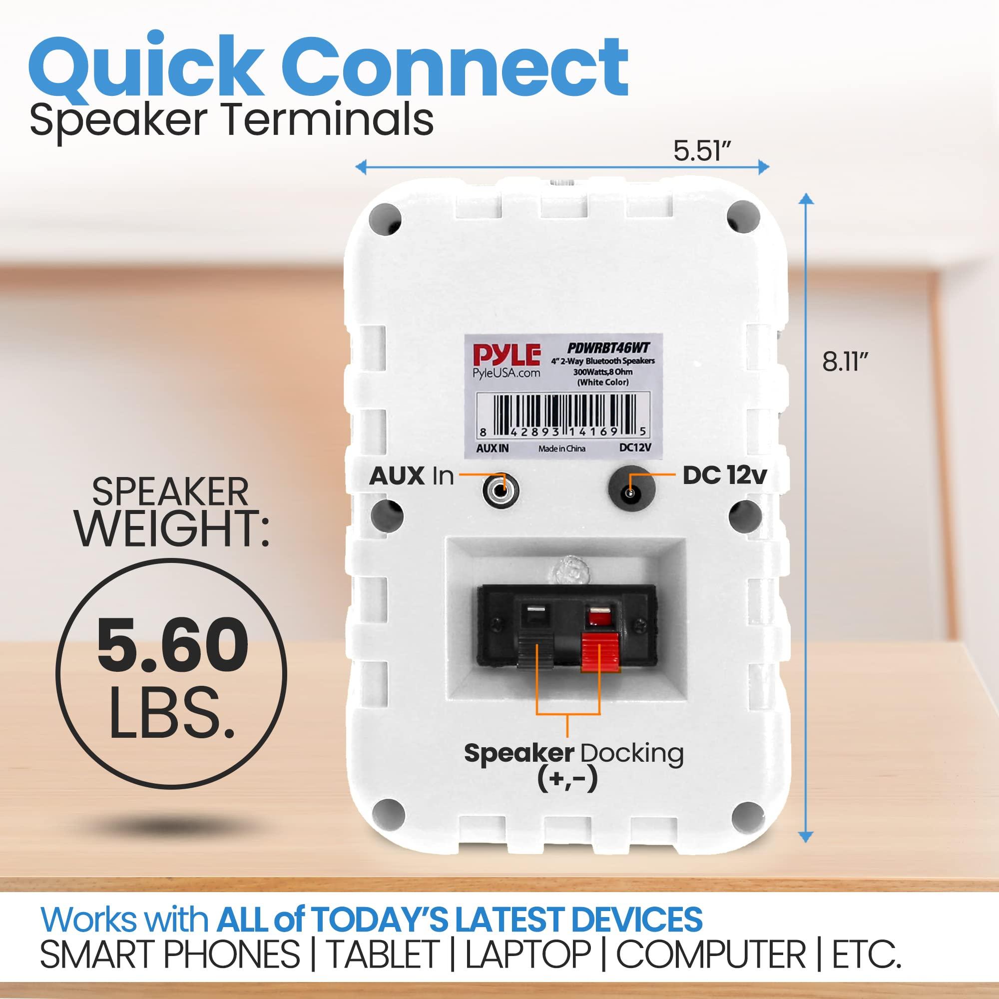 Pyle Jovial PlyeUSa Bluetooth Indoor Outdoor Speakers Pair-300 Watt Dual Waterproof 4 2-Way Full Range Speaker System w/1/2 High Compliance Polymer Tweeter-Home,Boat,Marine,Deck(White)(PDWRBT46WT)