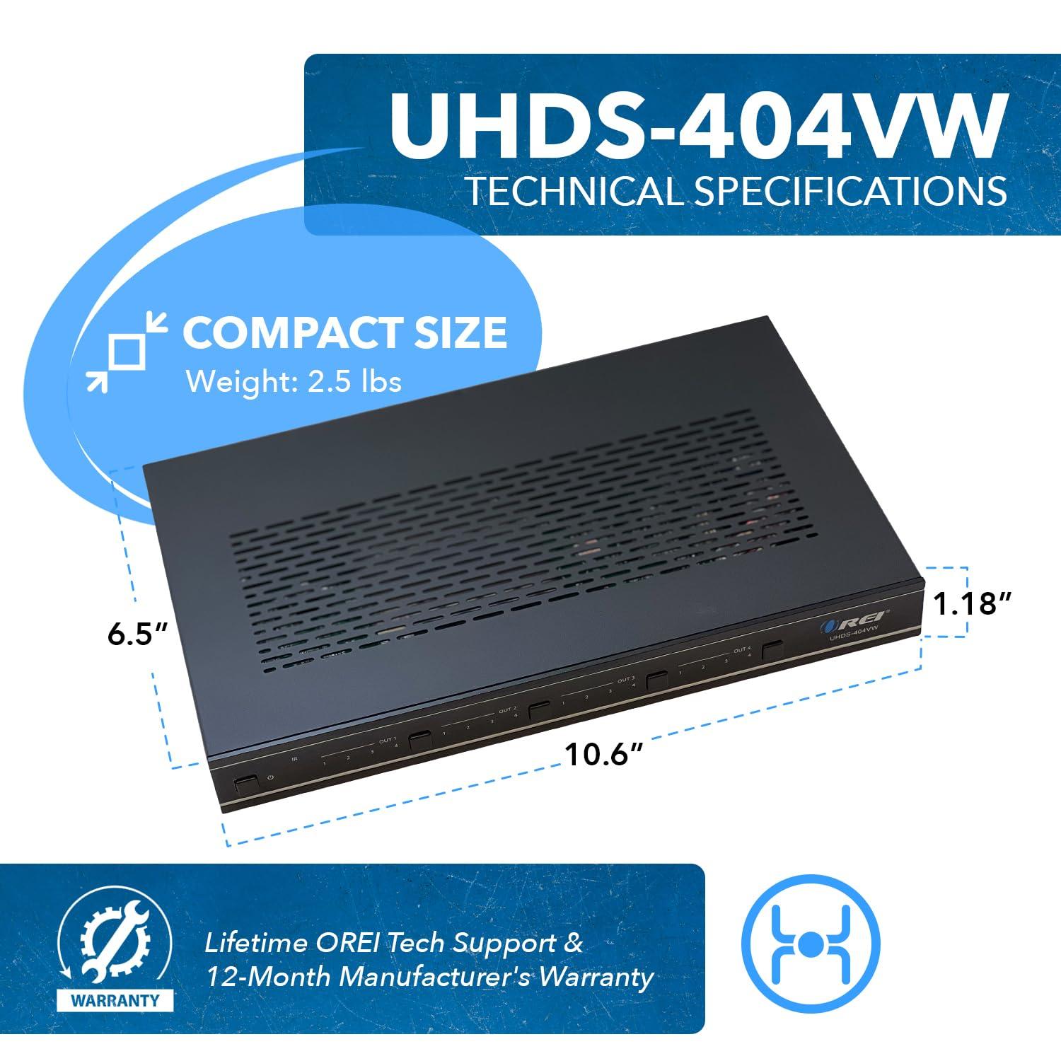 OREI OREI 4K 4x4 Seamless HDMI Matrix Switch Video Wall Controller Upto 4K@60hz 4:4:4 8-bit - HDMI 2.0, HDCP 2.2, 18 Gbps, UltaHD 2x2, 1x4, 1x2, 4x1-180 Degree Rotate - Remote Control (UHDS-404VW)