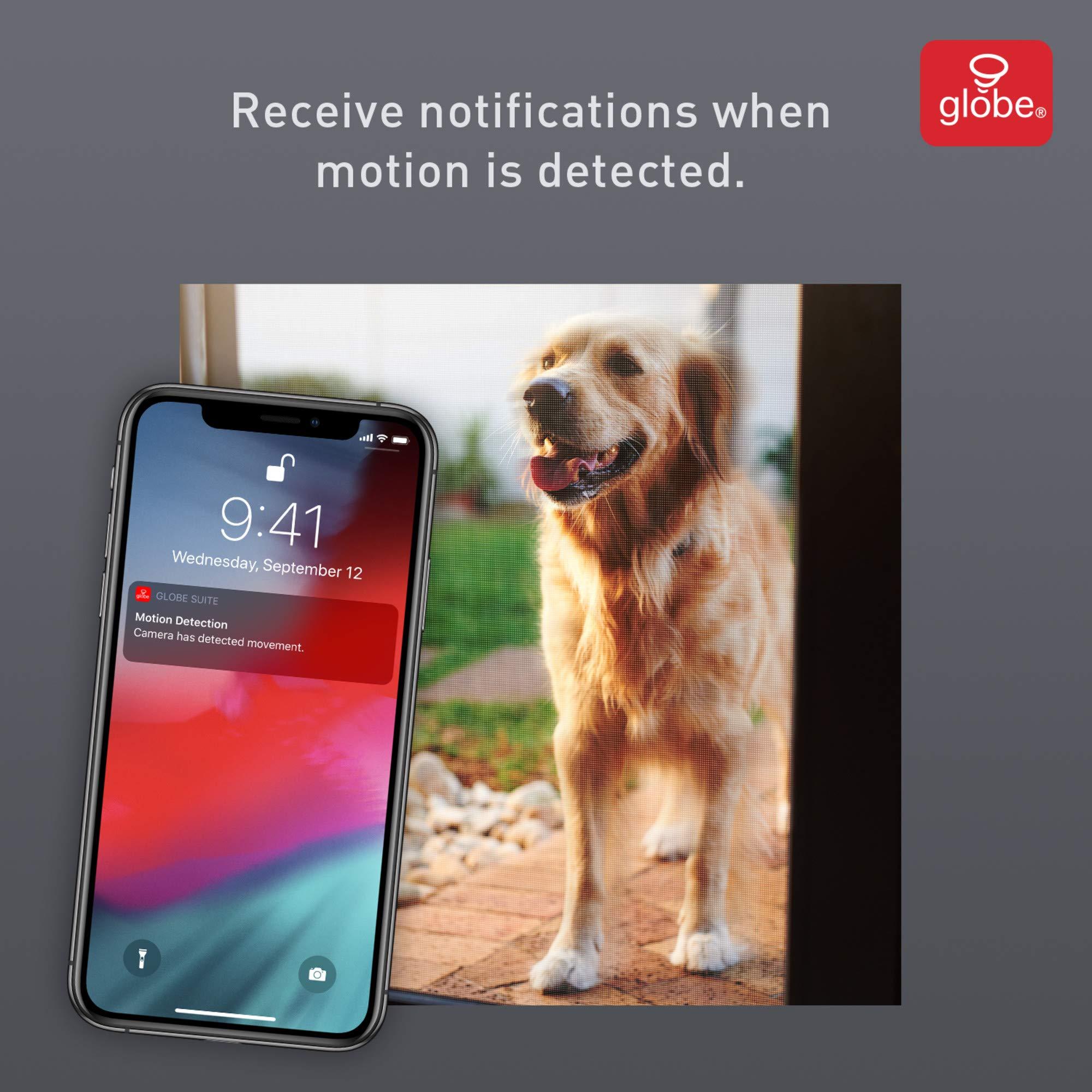 Globe Electric Globe Electric Wi-Fi Smart Indoor/Outdoor Security Camera, No Hub Required, Voice Activated, 1080p, Motion Detection, 2-Way Voice, Night Vision, Silver and White,50108