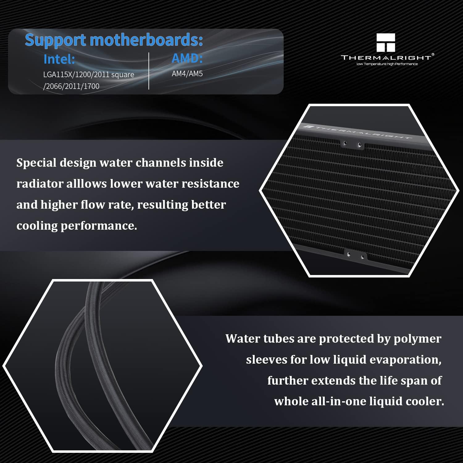 Thermalright Thermalright Frozen Prism 240 Black Liquid CPU Water Cooler with 120mm PWM Fan,240 Black Cold Row Specification,Integrated Water-Cooler Heatsink for AMD/AM4/AM5,Intel LGA1700/1150/1151/1200/2011