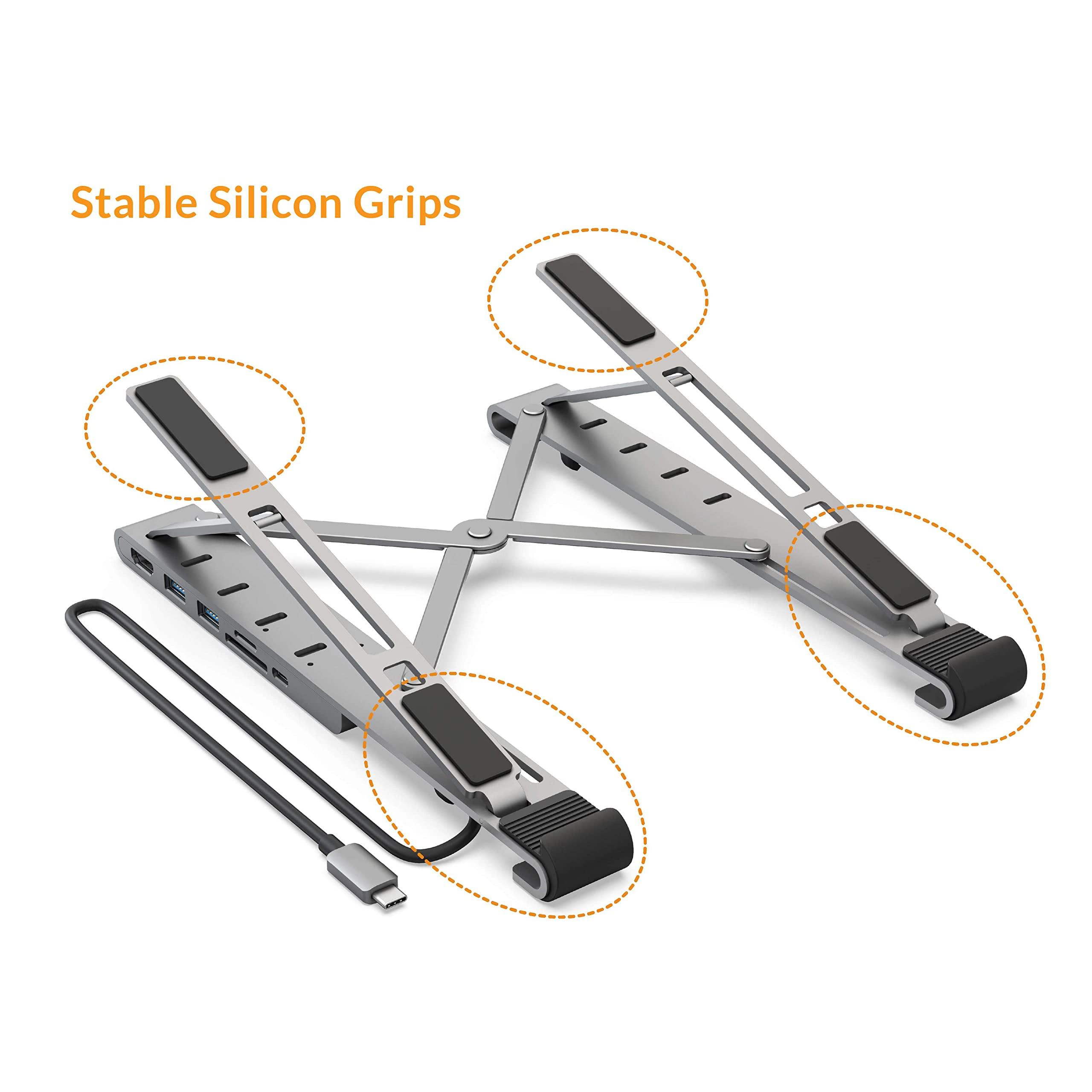 Hyper HyperDrive 7 in 1 USB C Hub Laptop Stand - HDMI 4K30Hz, USB-C 100W PD, USB-A 5Gbps, SD/MicroSD, Compatible with MacBook/iPad/Windows/Chrome - 10-17 Laptop Docking Station Stand